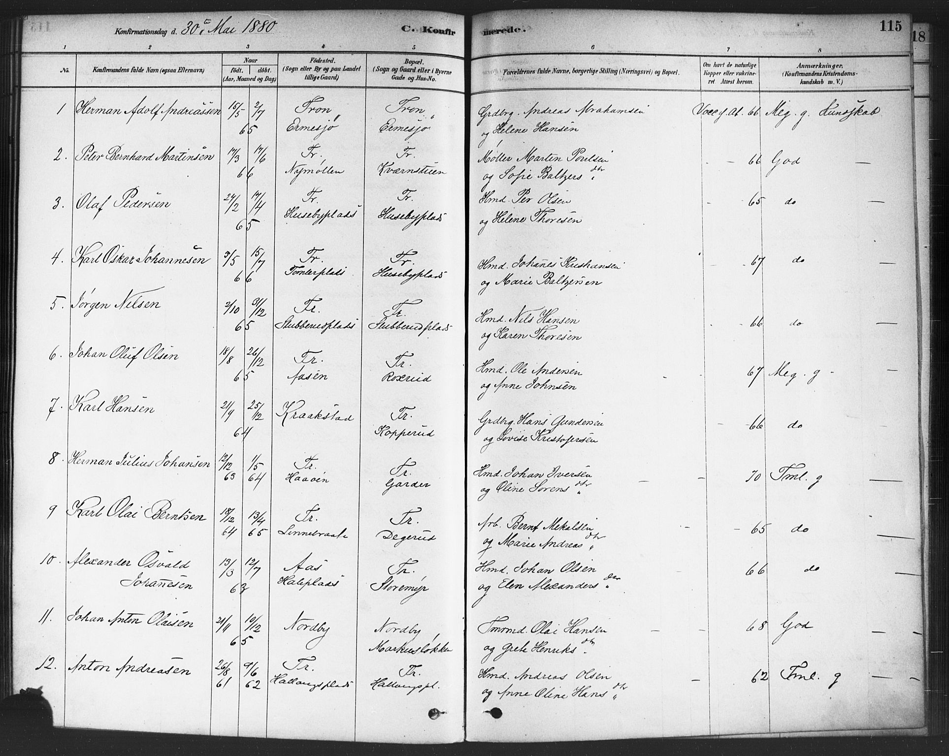 Drøbak prestekontor Kirkebøker, SAO/A-10142a/F/Fc/L0002: Parish register (official) no. III 2, 1878-1891, p. 115