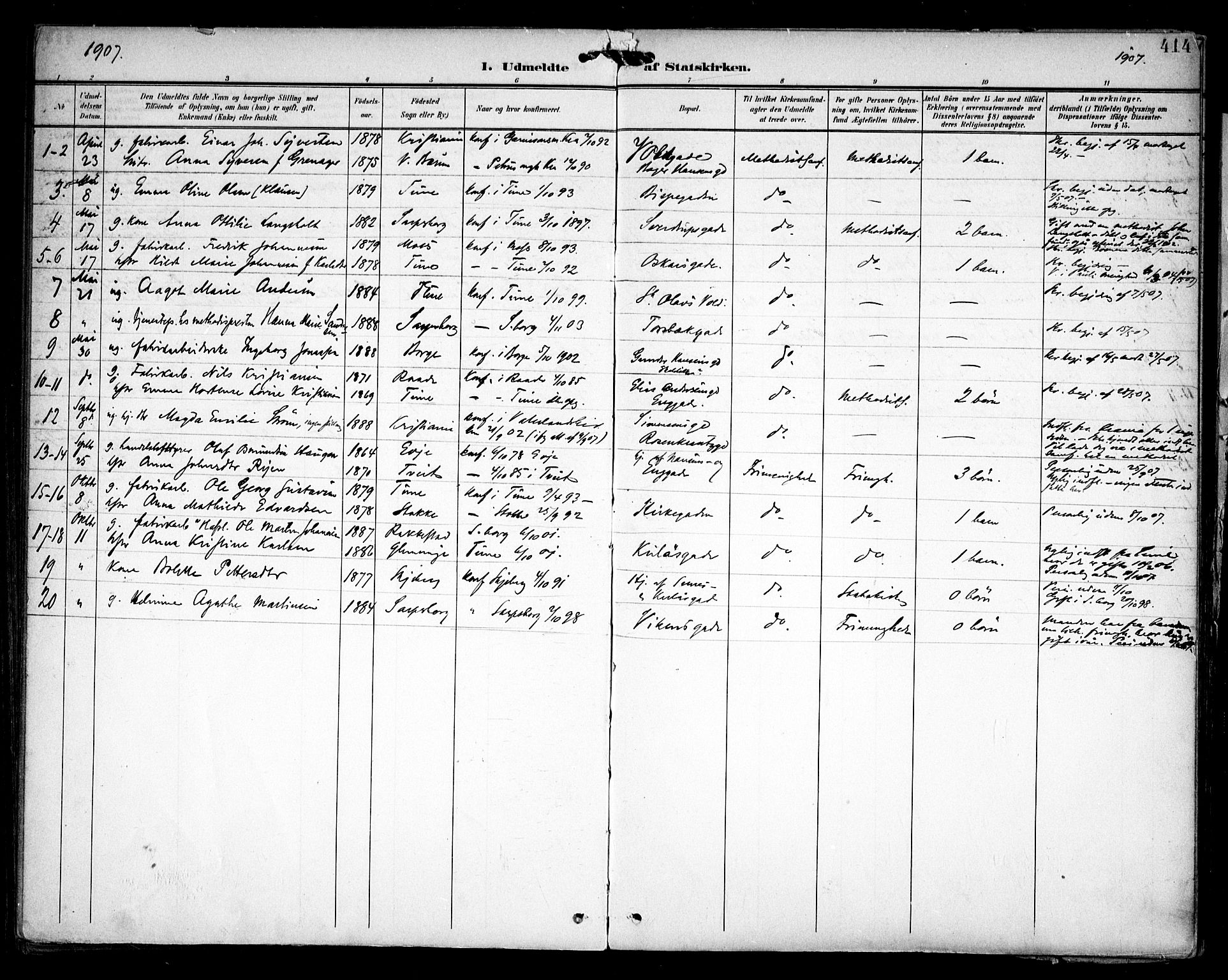 Sarpsborg prestekontor Kirkebøker, SAO/A-2006/F/Fa/L0006: Parish register (official) no. 6, 1900-1909, p. 414