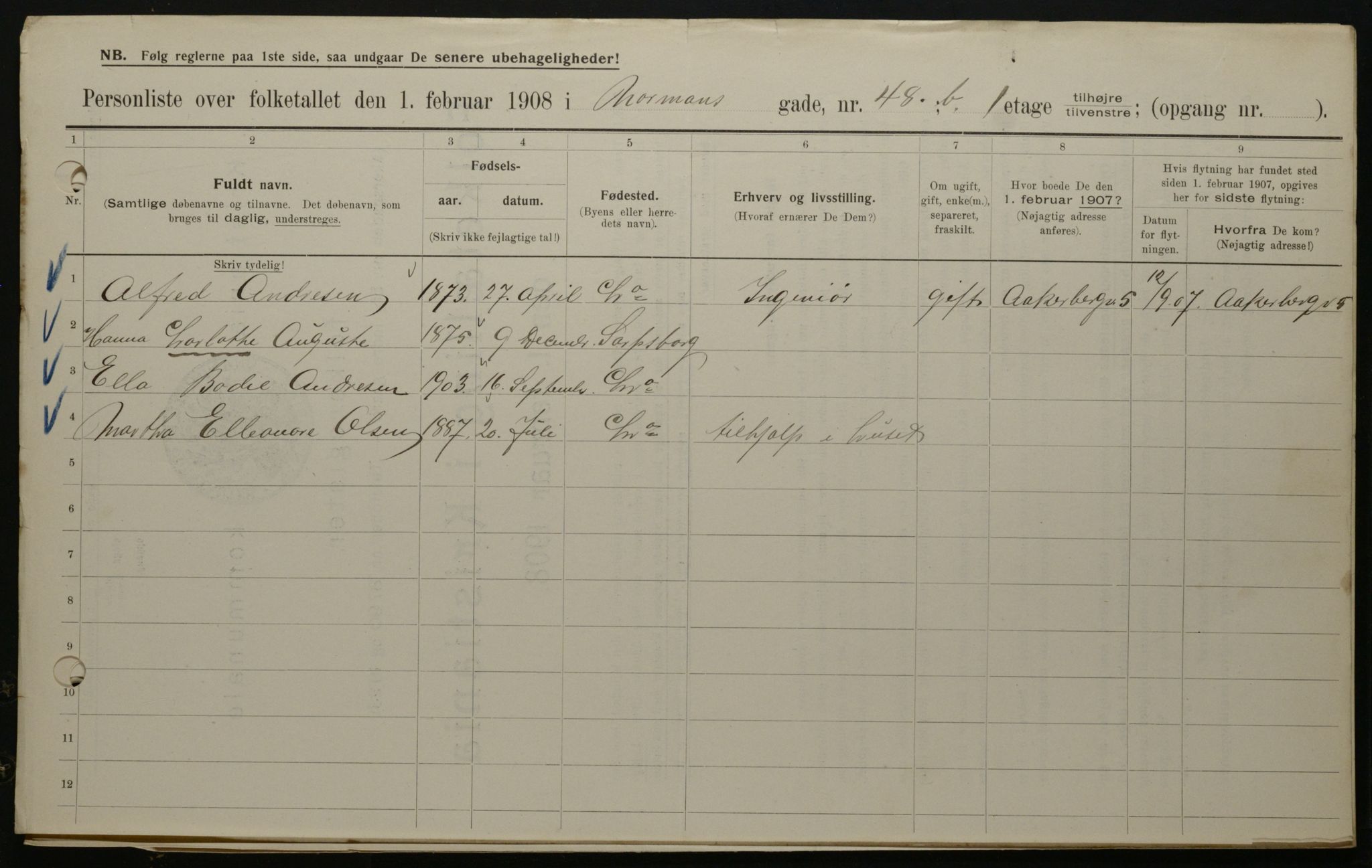 OBA, Municipal Census 1908 for Kristiania, 1908, p. 66445