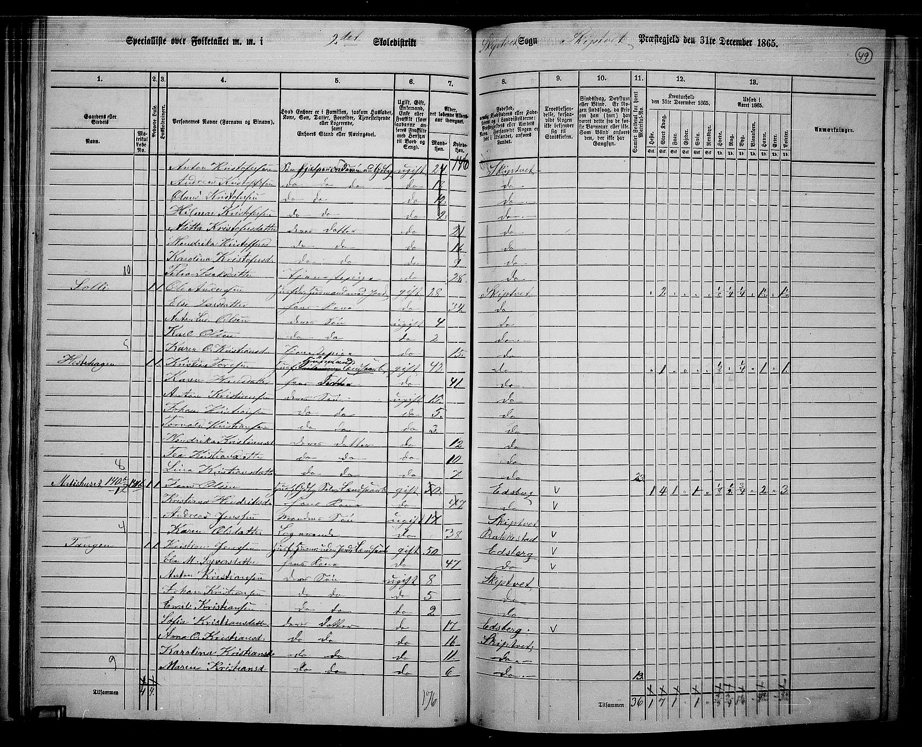 RA, 1865 census for Skiptvet, 1865, p. 42