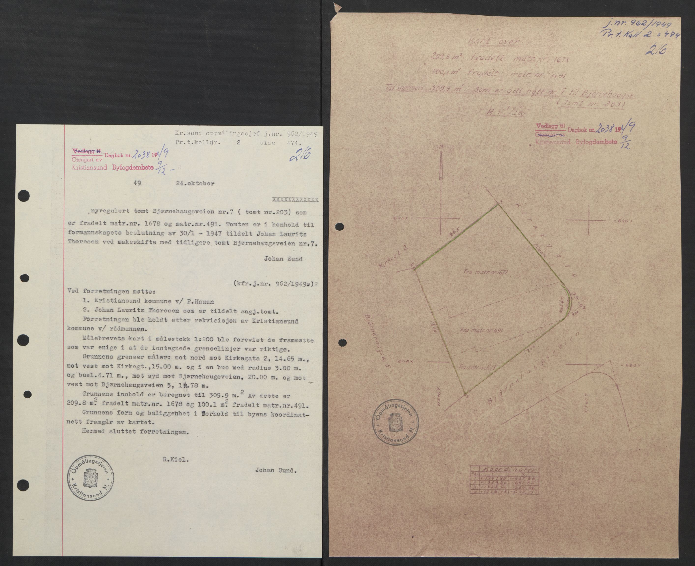 Kristiansund byfogd, AV/SAT-A-4587/A/27: Mortgage book no. 42, 1947-1950, Diary no: : 2038/1949