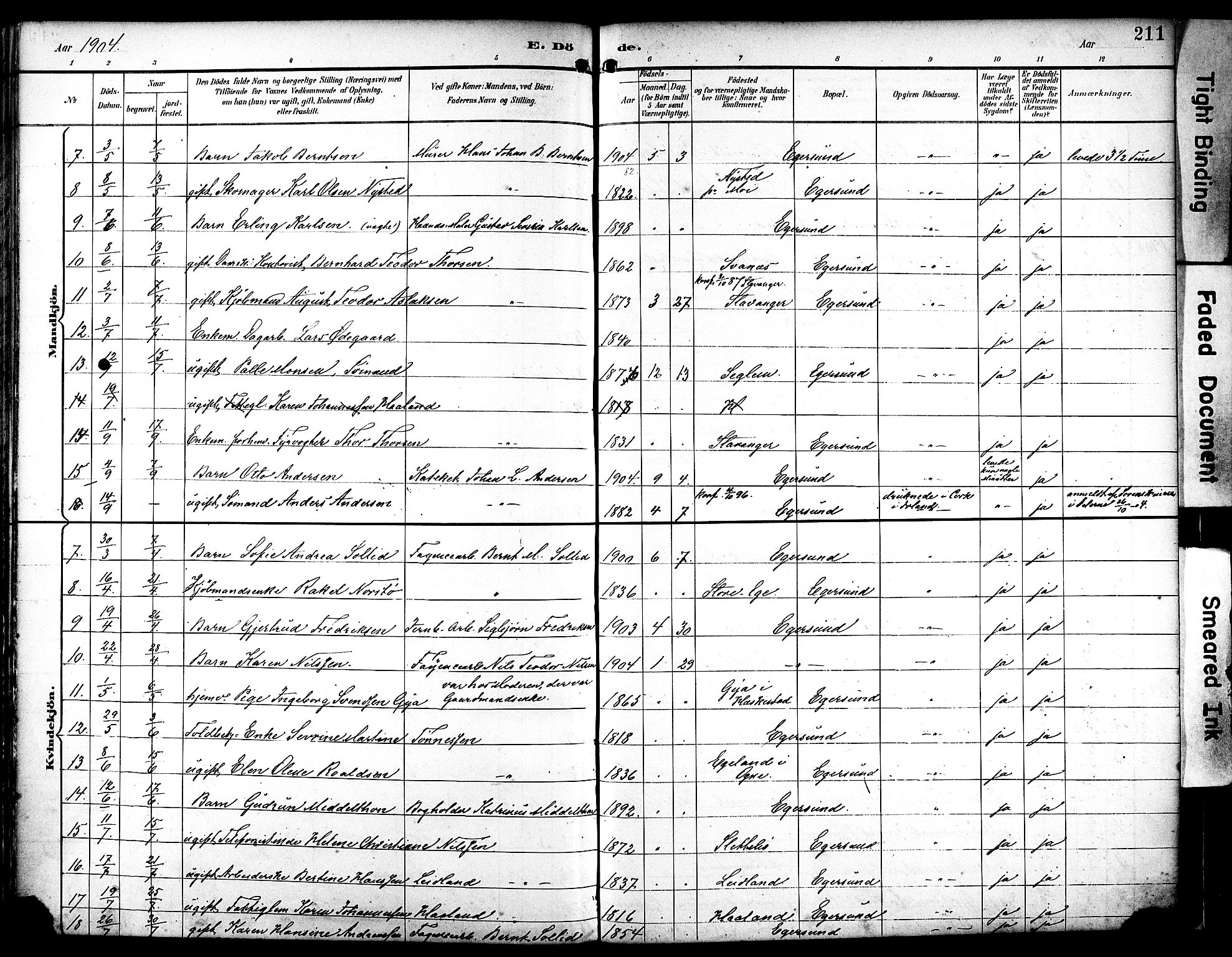 Eigersund sokneprestkontor, AV/SAST-A-101807/S08/L0019: Parish register (official) no. A 18, 1892-1905, p. 211