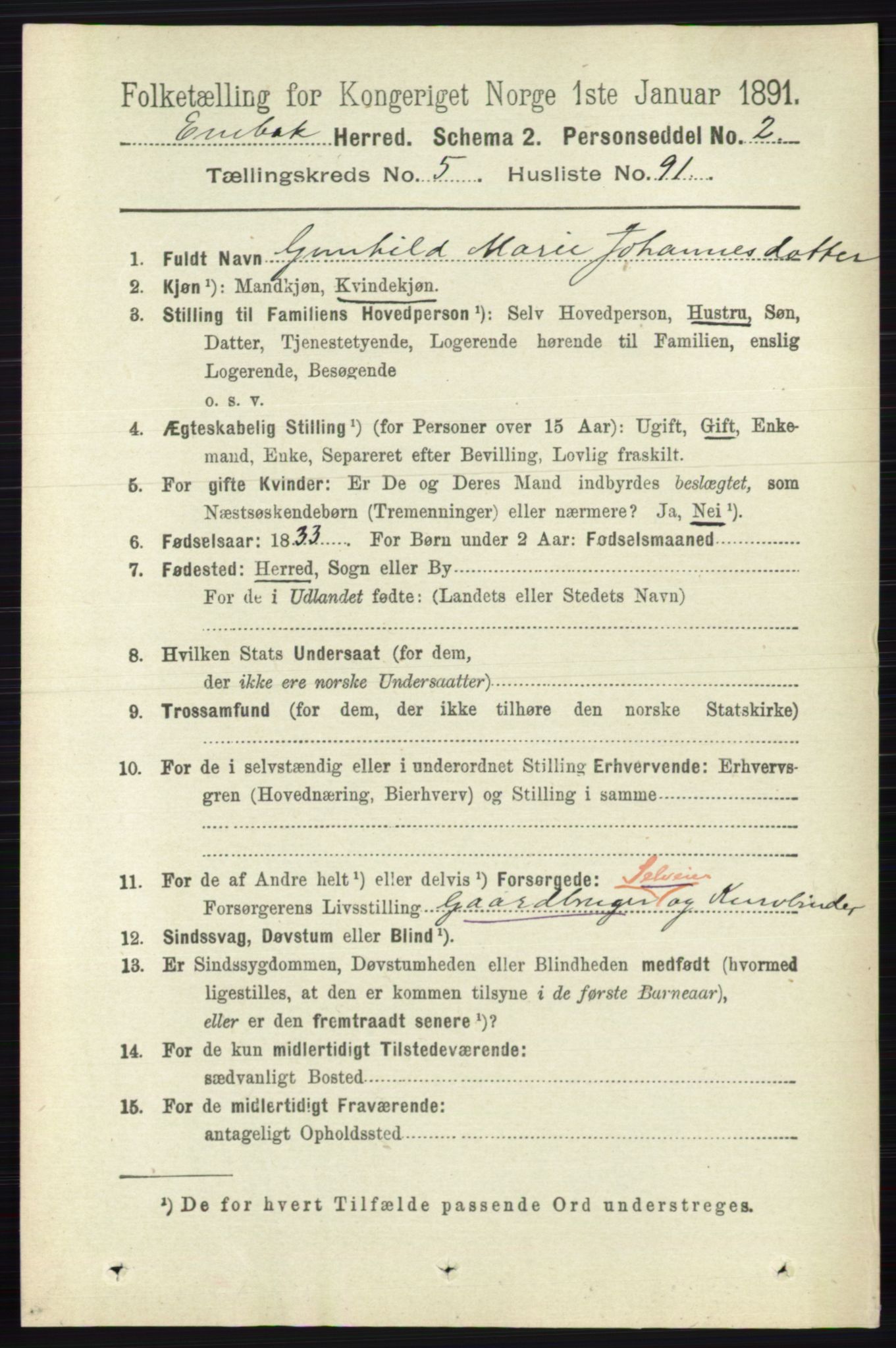 RA, 1891 census for 0229 Enebakk, 1891, p. 2542