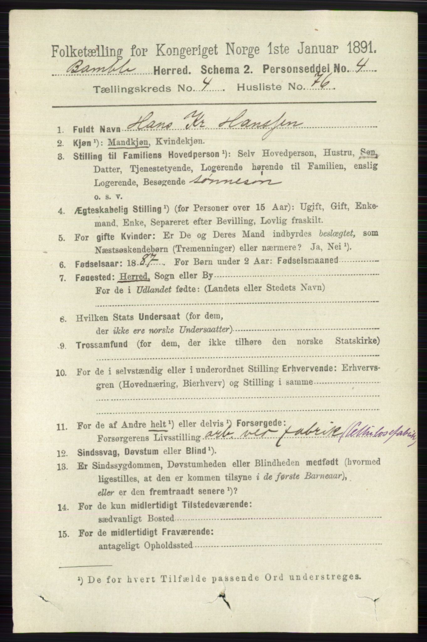 RA, 1891 census for 0814 Bamble, 1891, p. 2169