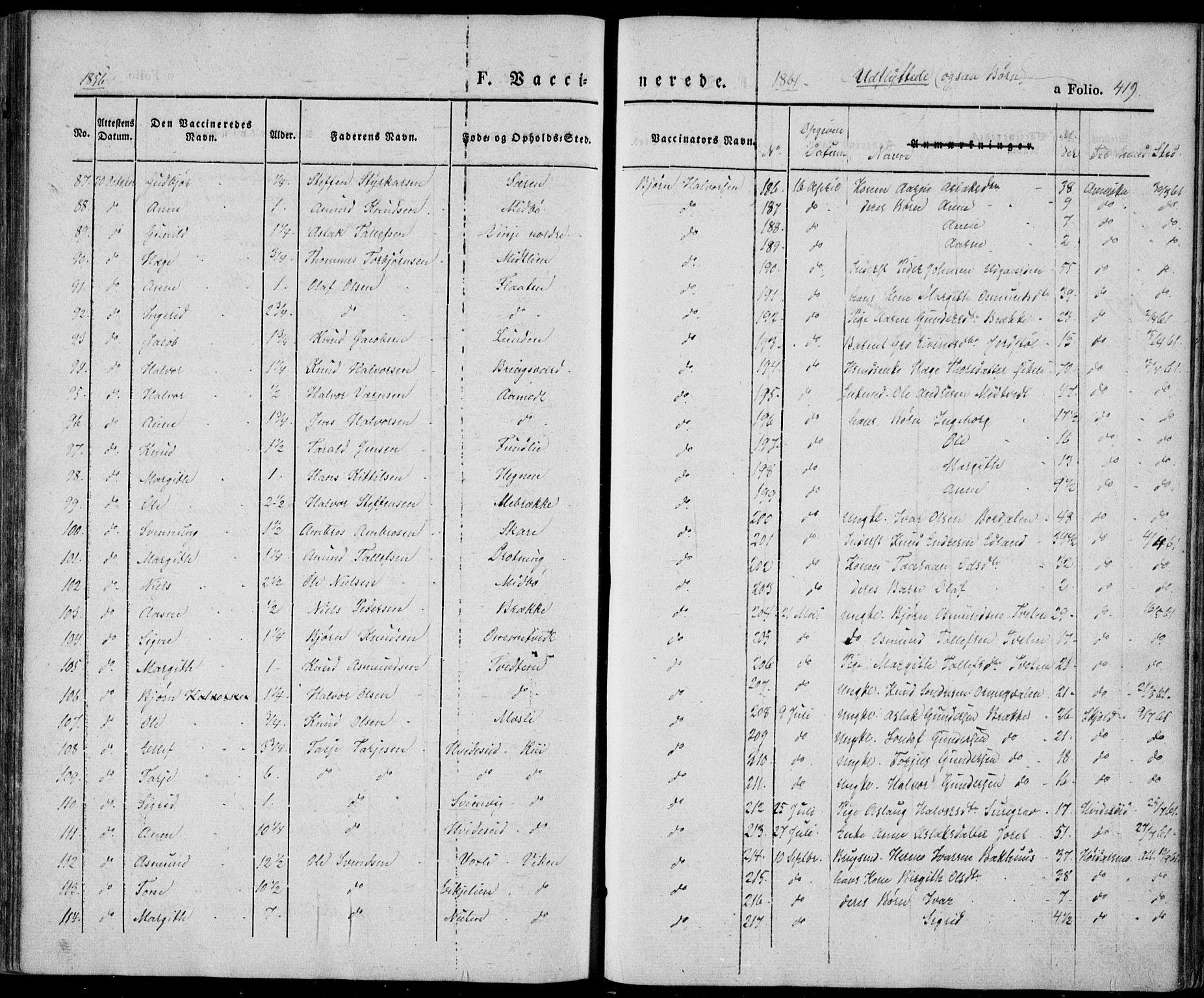 Vinje kirkebøker, AV/SAKO-A-312/F/Fa/L0004: Parish register (official) no. I 4, 1843-1869, p. 419