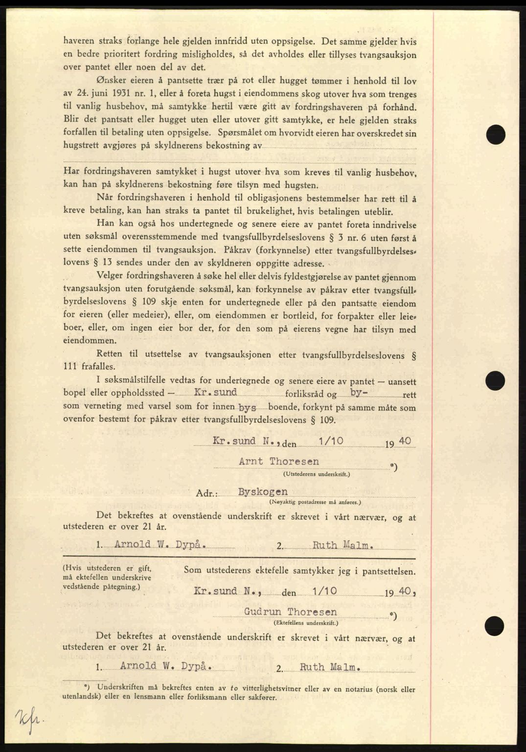 Nordmøre sorenskriveri, AV/SAT-A-4132/1/2/2Ca: Mortgage book no. B87, 1940-1941, Diary no: : 1674/1940