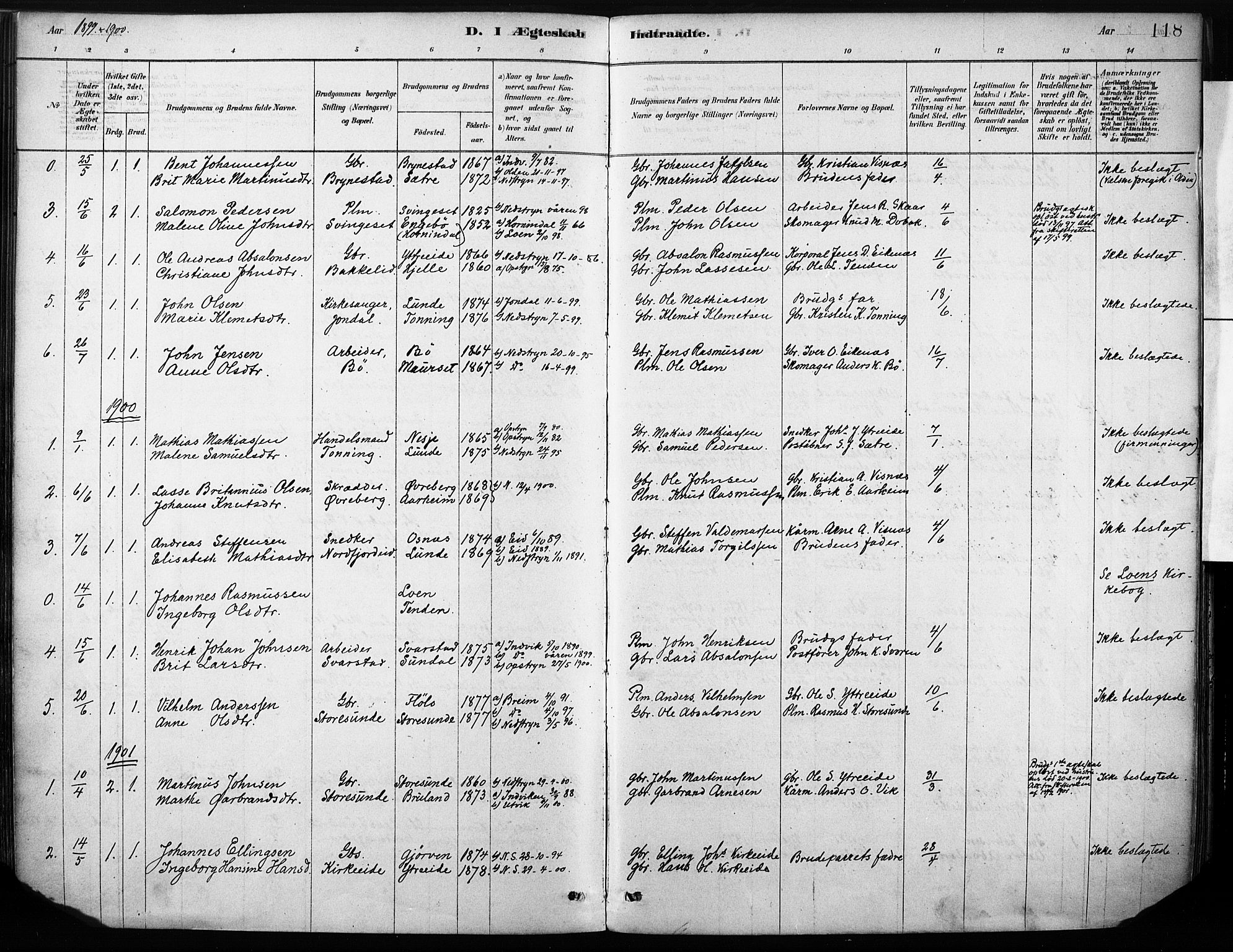 Stryn Sokneprestembete, AV/SAB-A-82501: Parish register (official) no. B 1, 1878-1907, p. 118