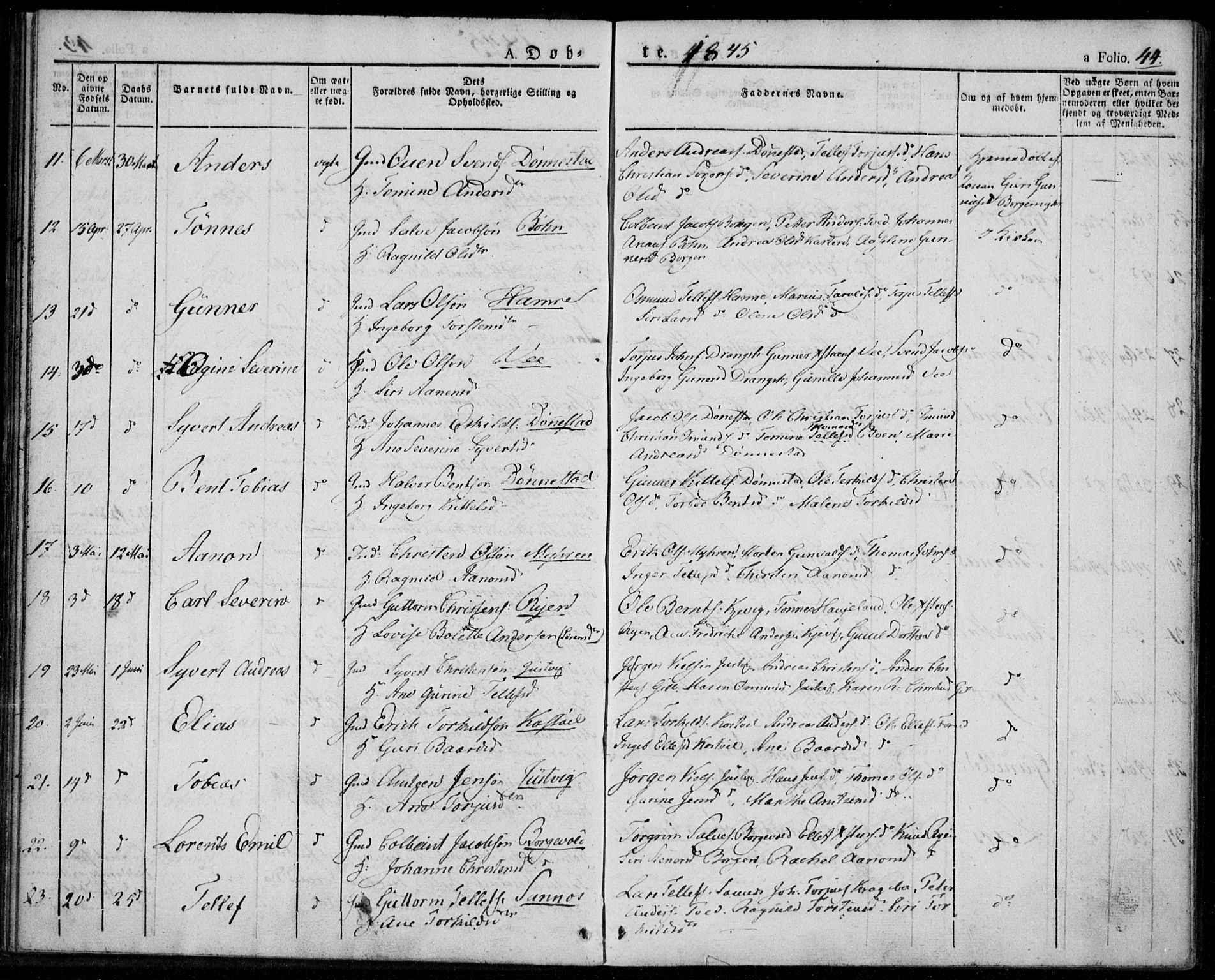 Tveit sokneprestkontor, AV/SAK-1111-0043/F/Fa/L0003: Parish register (official) no. A 3, 1829-1852, p. 44