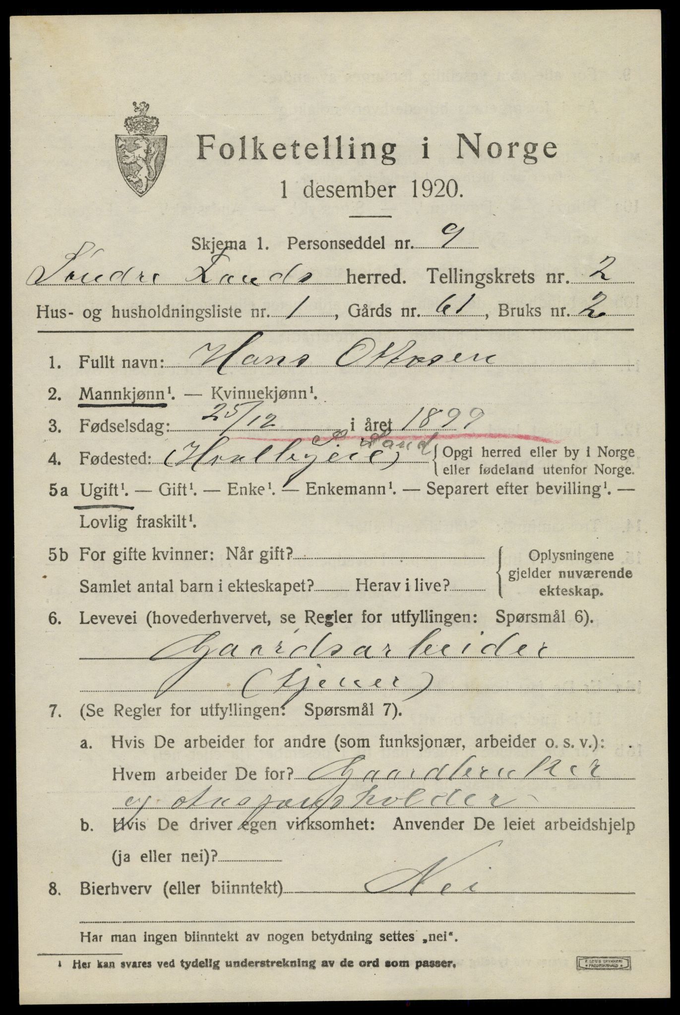 SAH, 1920 census for Søndre Land, 1920, p. 2209