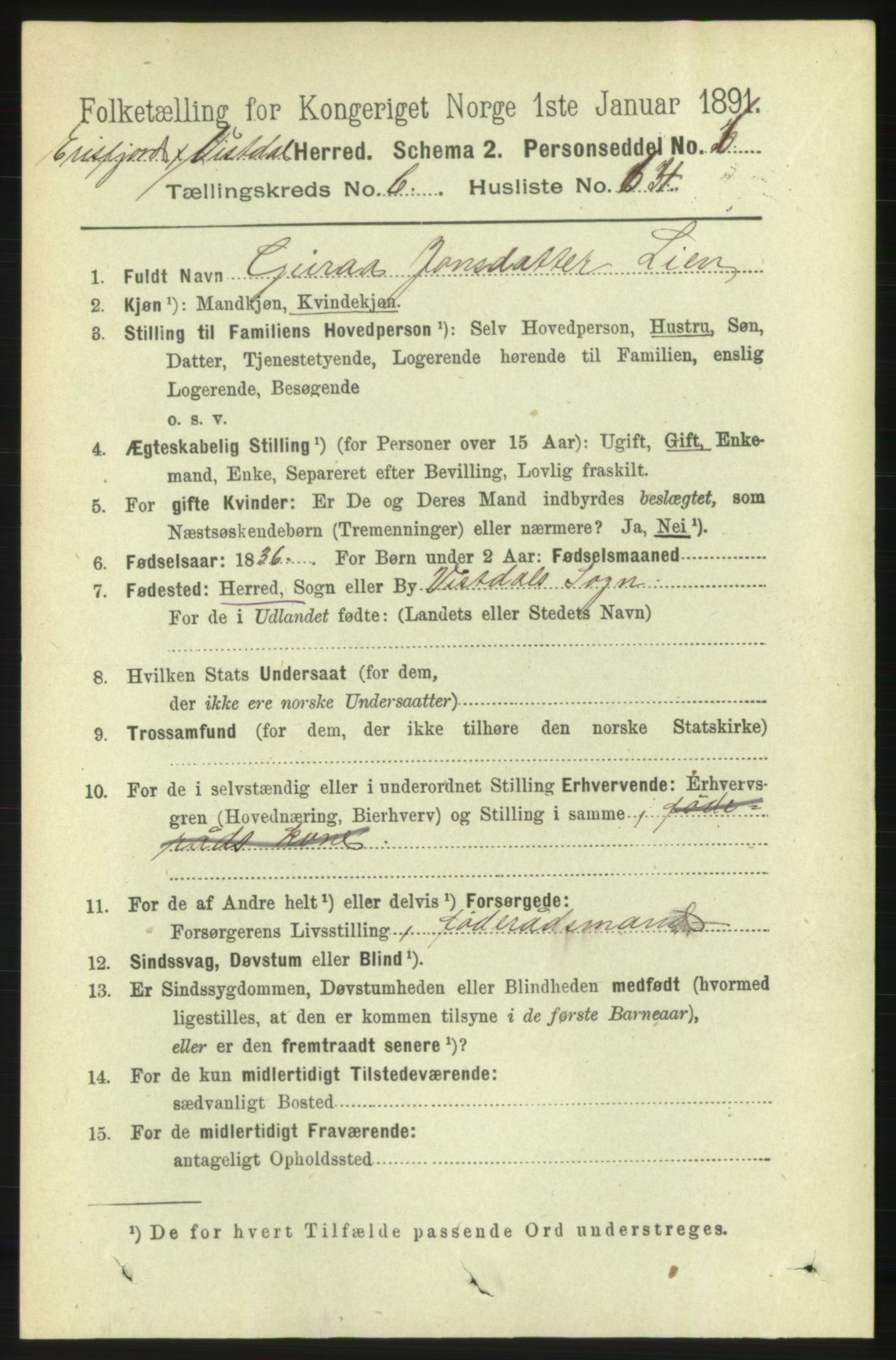 RA, 1891 census for 1542 Eresfjord og Vistdal, 1891, p. 1905