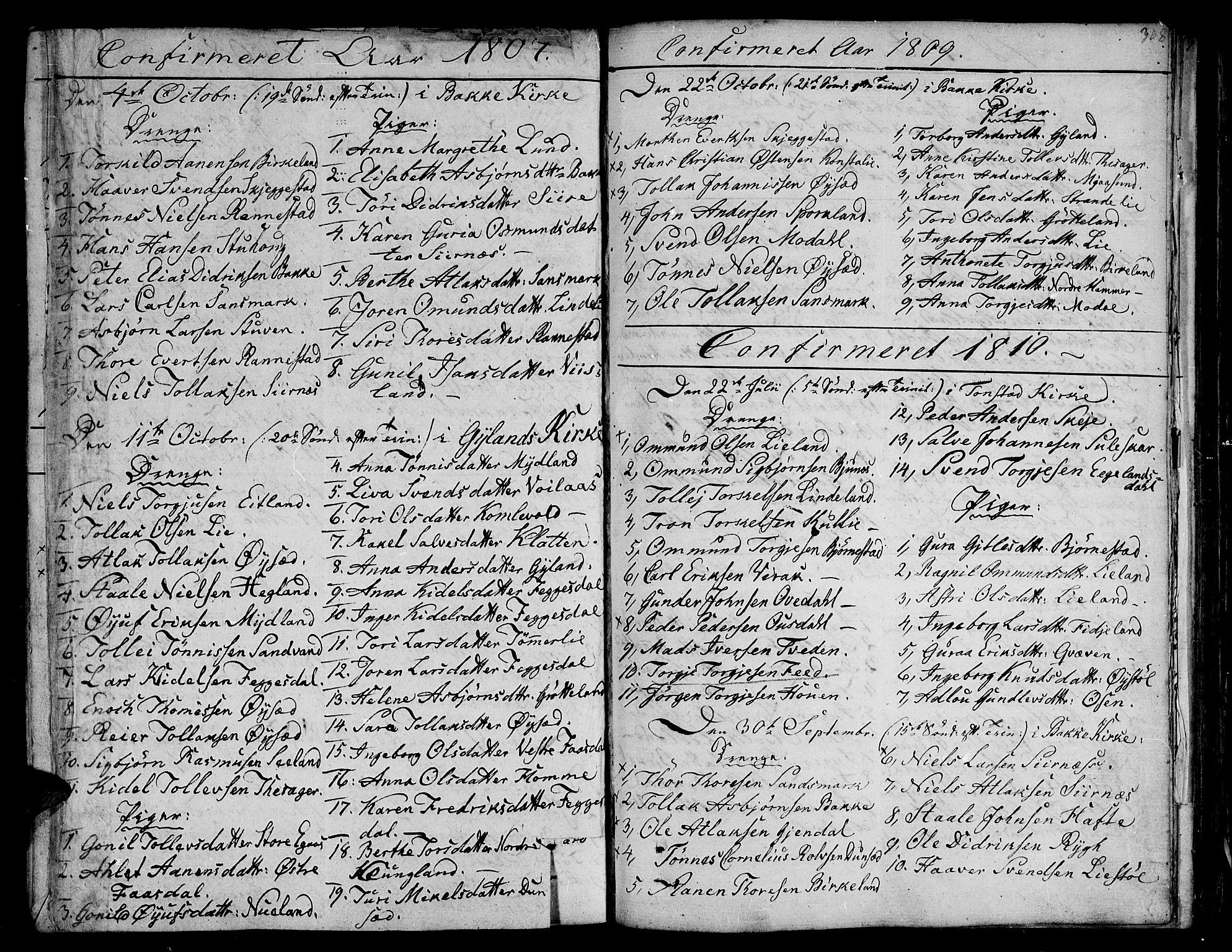 Bakke sokneprestkontor, SAK/1111-0002/F/Fa/Faa/L0002: Parish register (official) no. A 2, 1780-1816, p. 308