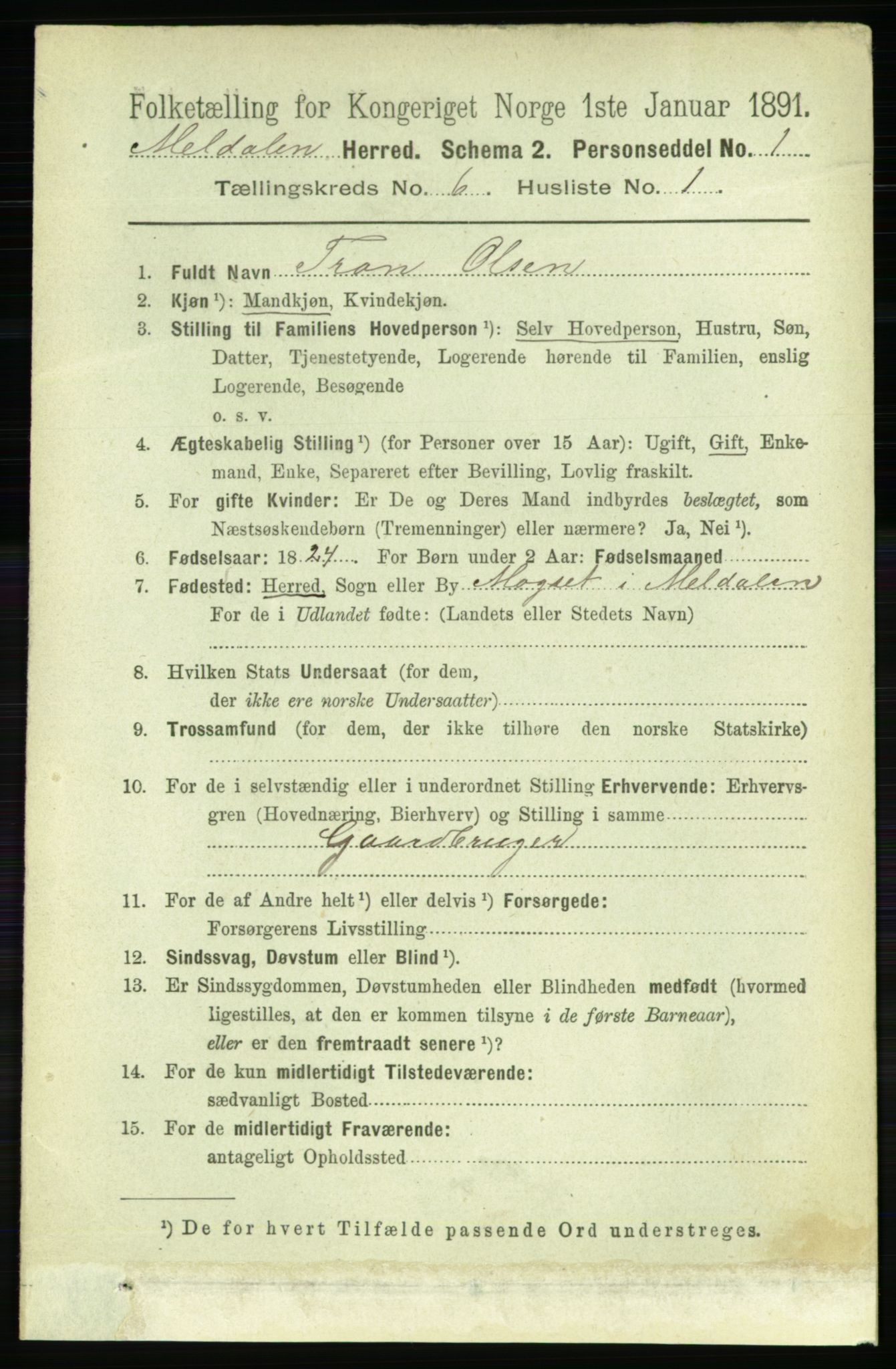 RA, 1891 census for 1636 Meldal, 1891, p. 2869