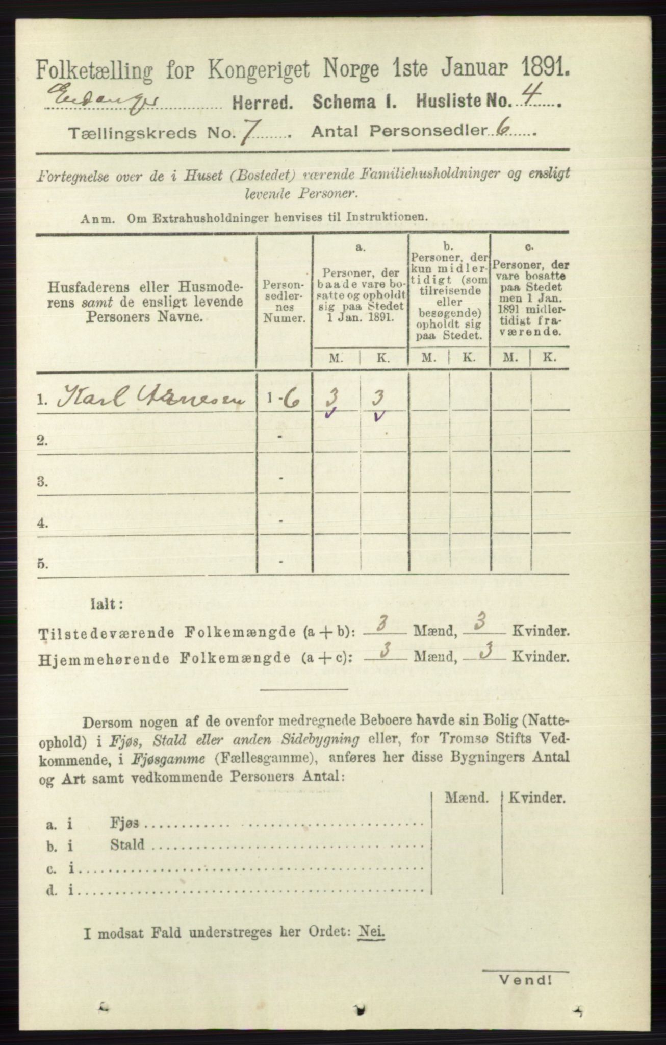 RA, 1891 census for 0813 Eidanger, 1891, p. 2730