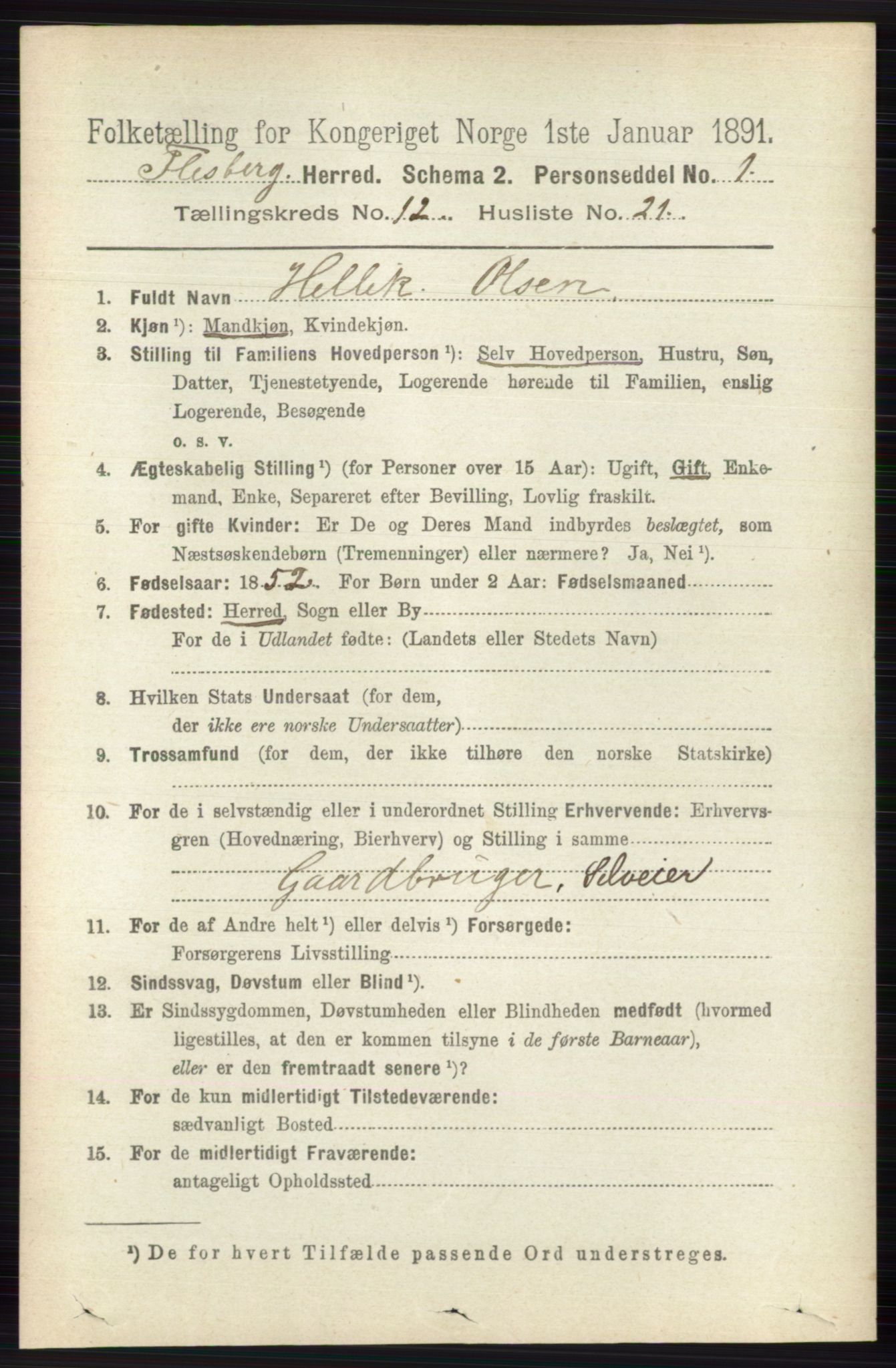 RA, 1891 census for 0631 Flesberg, 1891, p. 2179