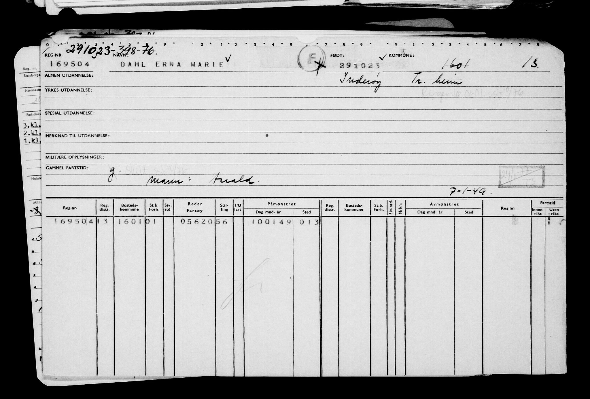 Direktoratet for sjømenn, RA/S-3545/G/Gb/L0224: Hovedkort, 1923, p. 374