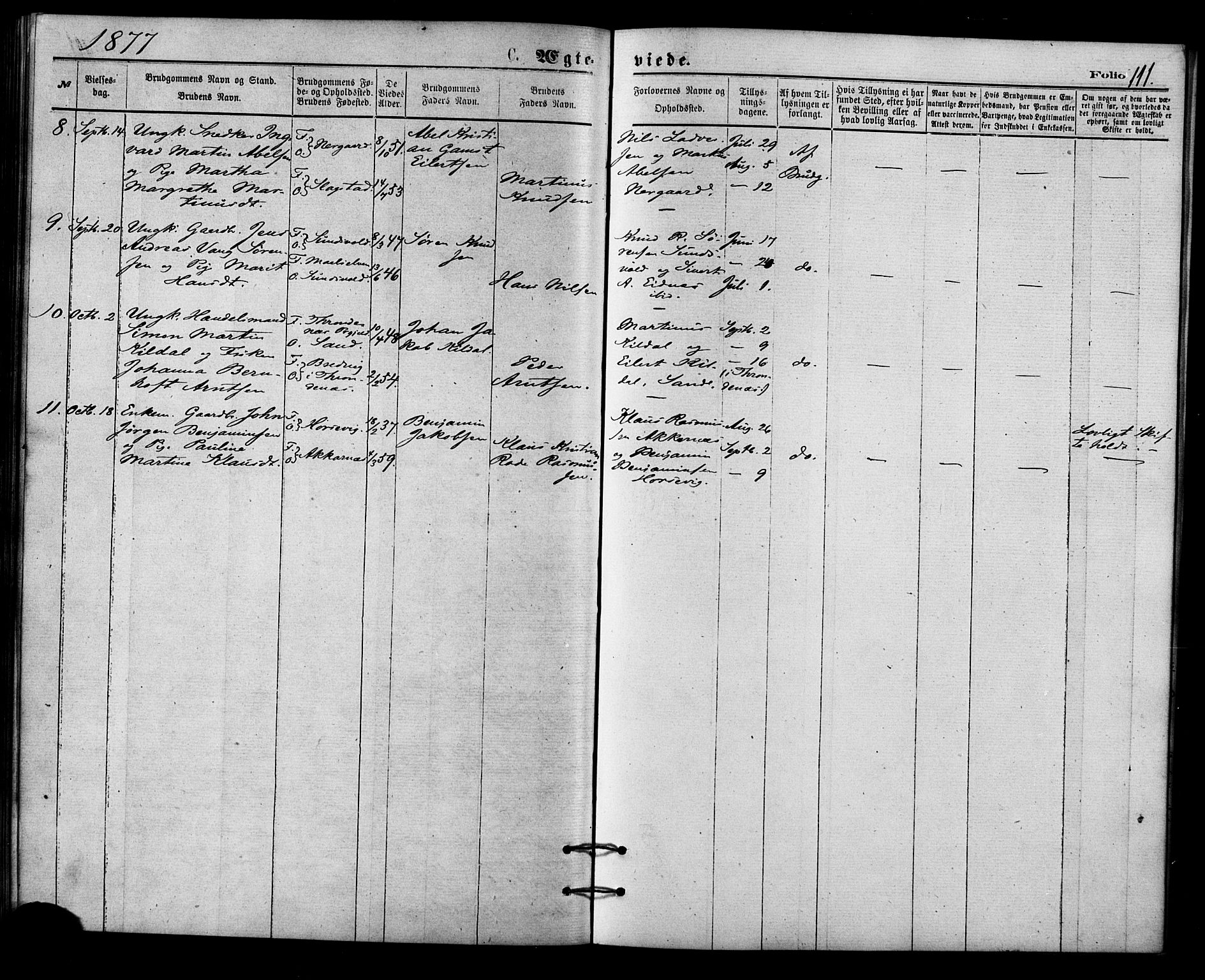 Sand/Bjarkøy sokneprestkontor, AV/SATØ-S-0811/I/Ia/Iaa/L0002kirke: Parish register (official) no. 2, 1870-1878, p. 111