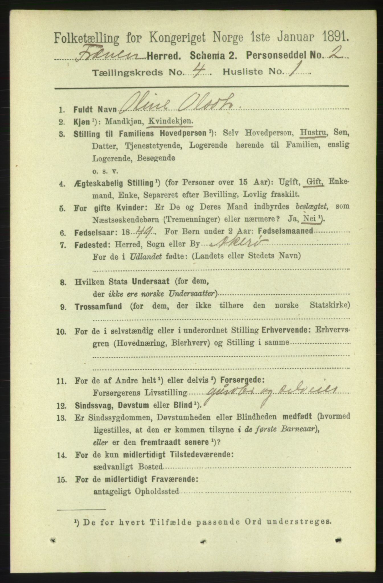 RA, 1891 census for 1548 Fræna, 1891, p. 1107