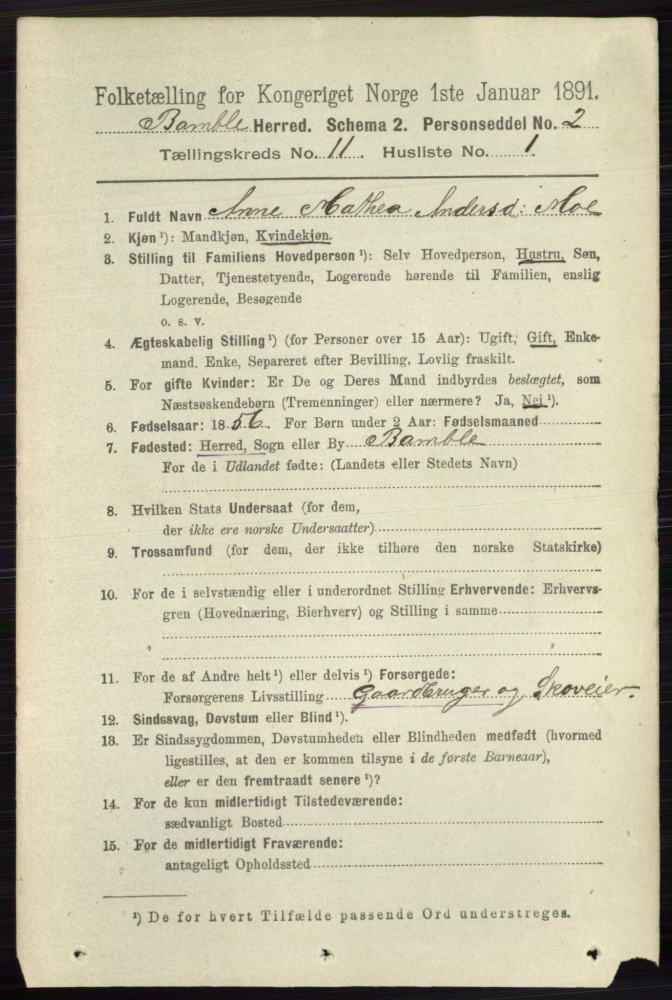 RA, 1891 census for 0814 Bamble, 1891, p. 6272