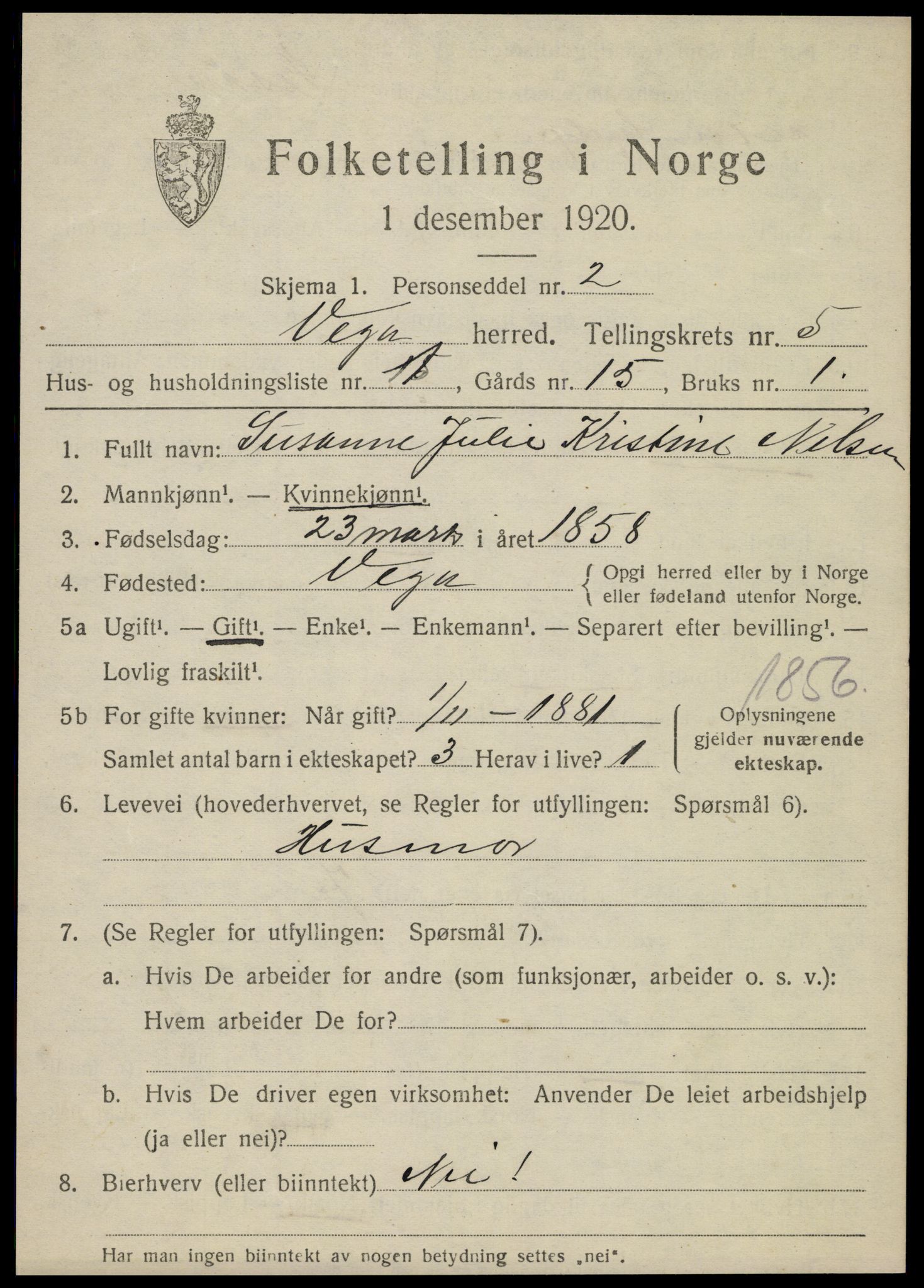 SAT, 1920 census for Vega, 1920, p. 2441