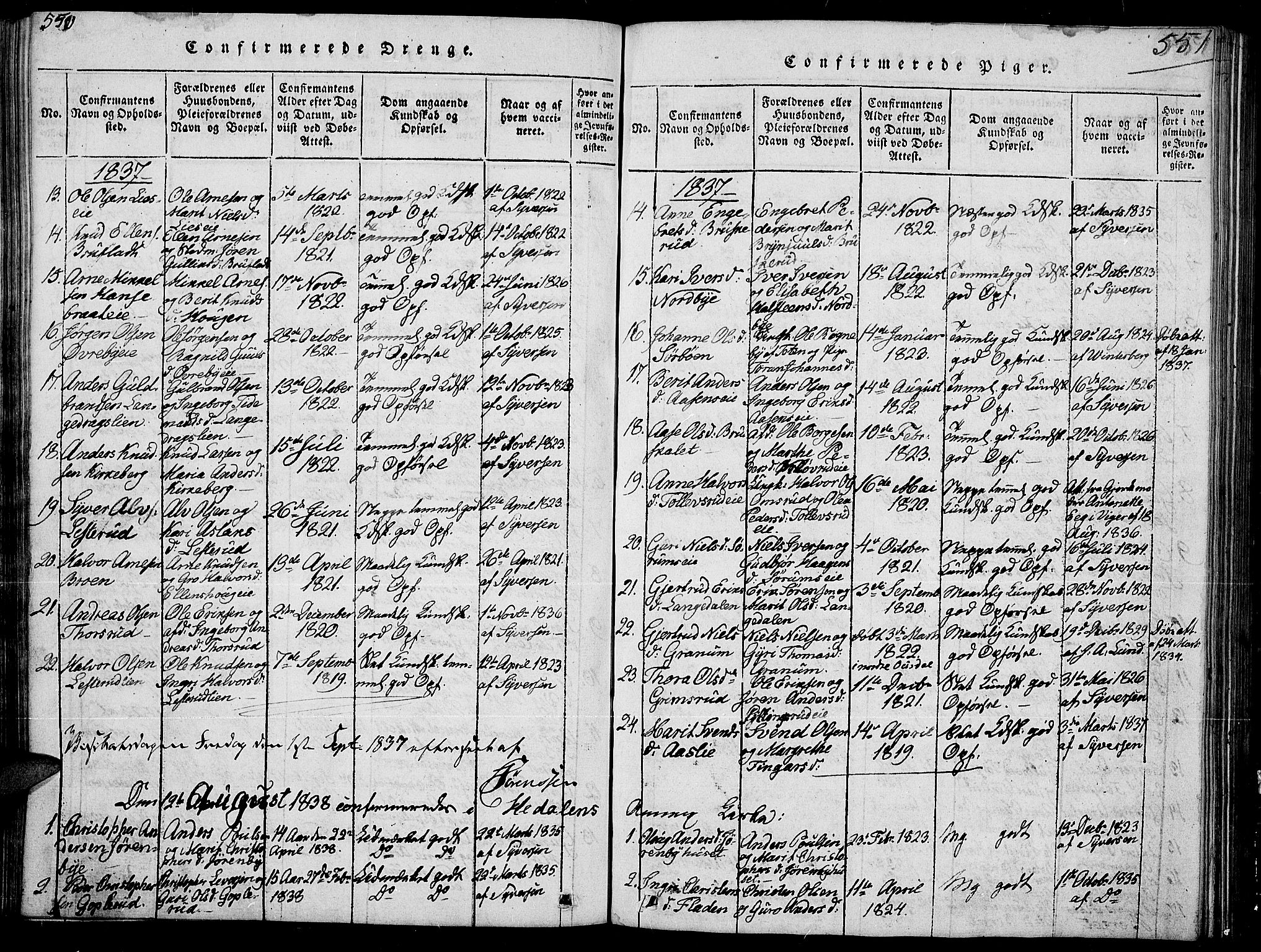 Sør-Aurdal prestekontor, SAH/PREST-128/H/Ha/Hab/L0002: Parish register (copy) no. 2, 1826-1840, p. 550-551