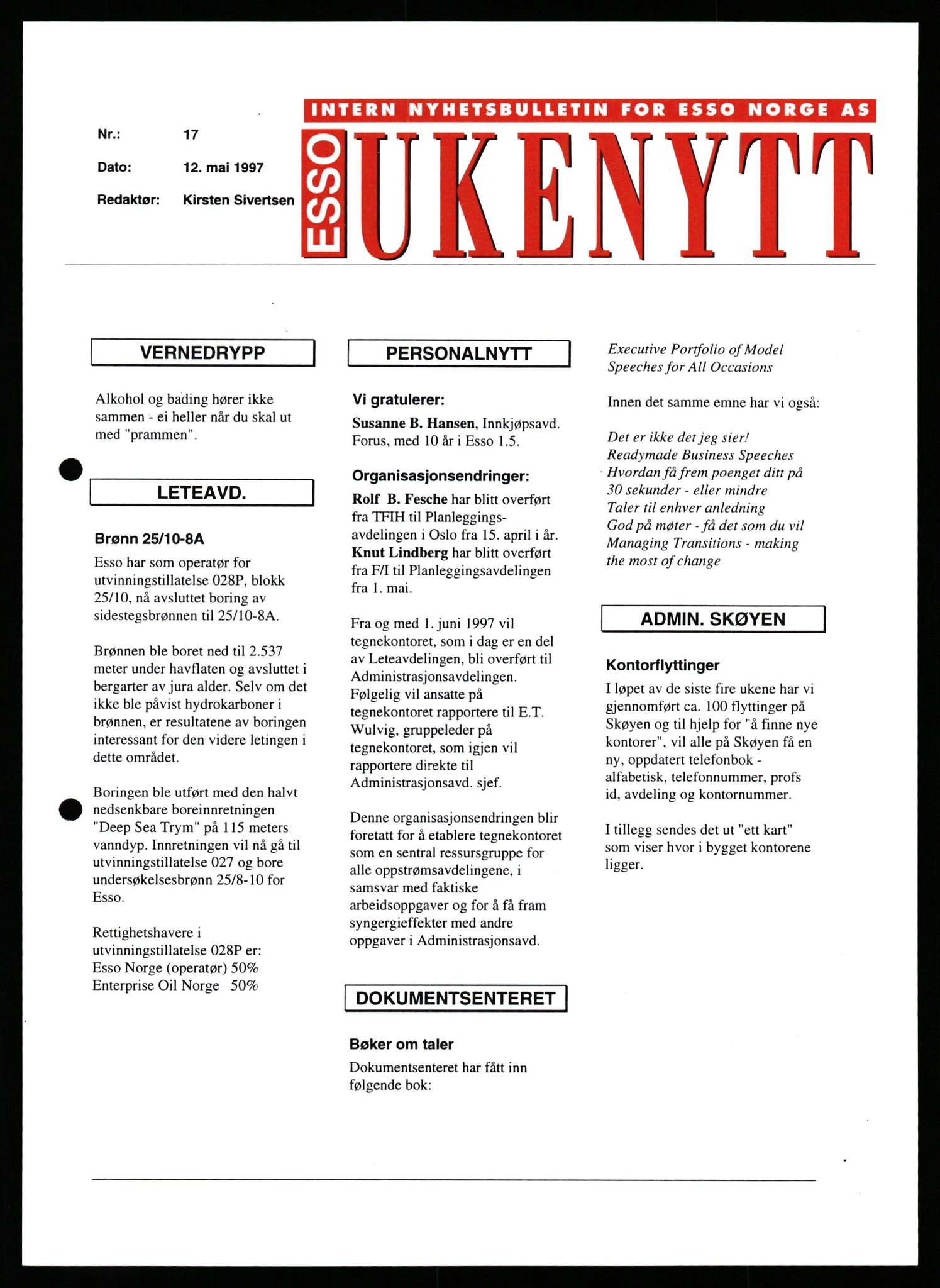 Pa 0982 - Esso Norge A/S, SAST/A-100448/X/Xd/L0005: Ukenytt, 1994-2001