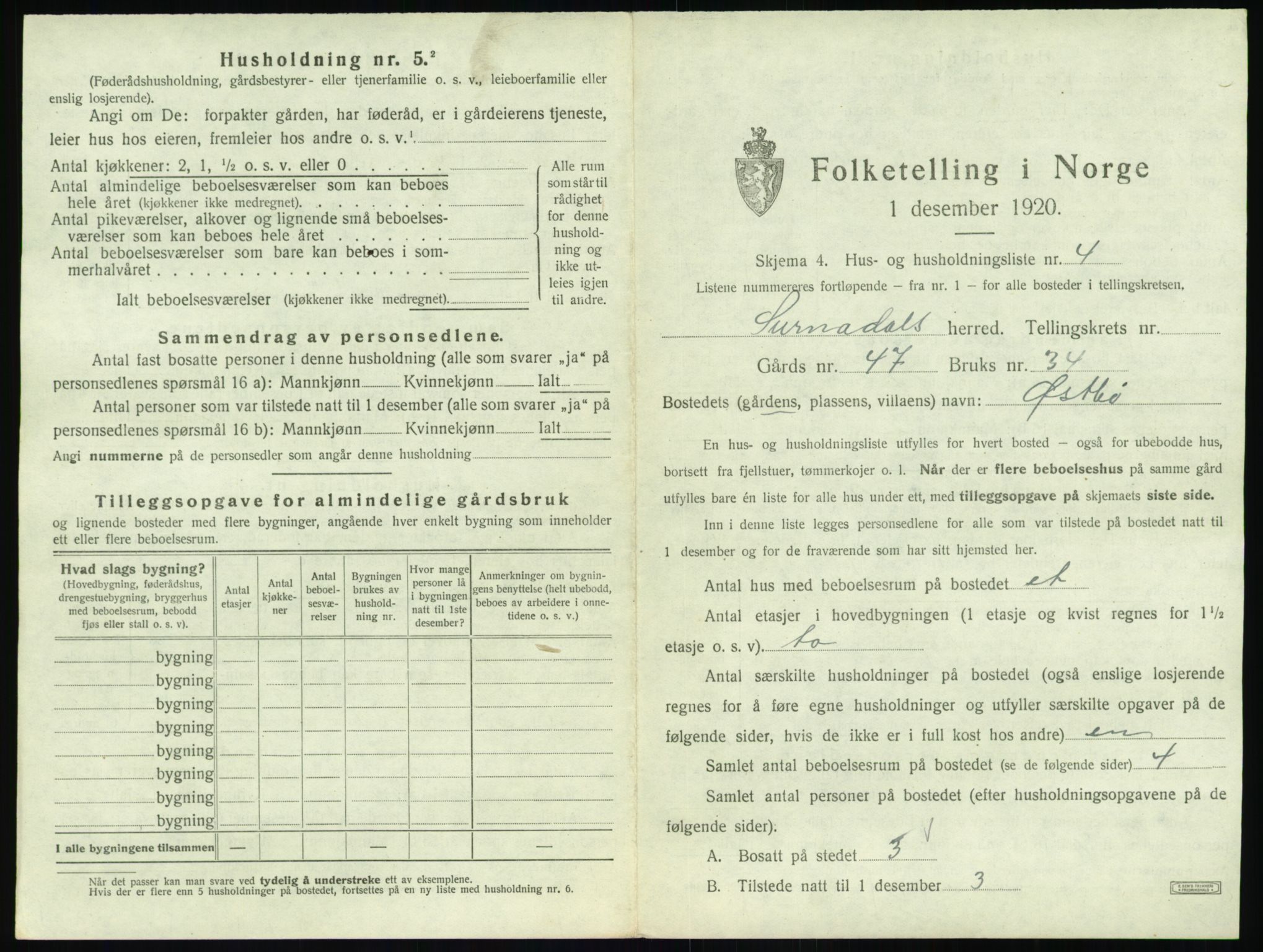 SAT, 1920 census for Surnadal, 1920, p. 999