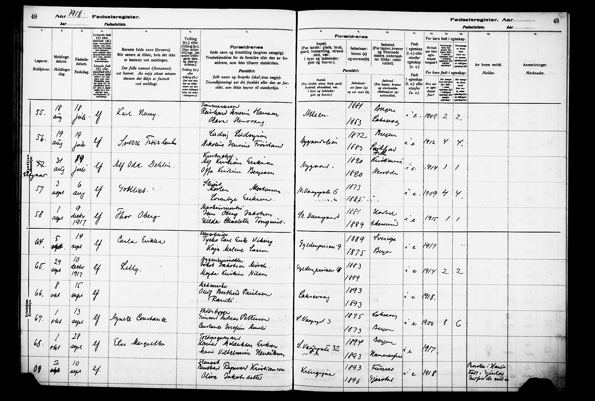 Laksevåg Sokneprestembete, AV/SAB-A-76501/I/Id/L00A1: Birth register no. A 1, 1916-1926, p. 48