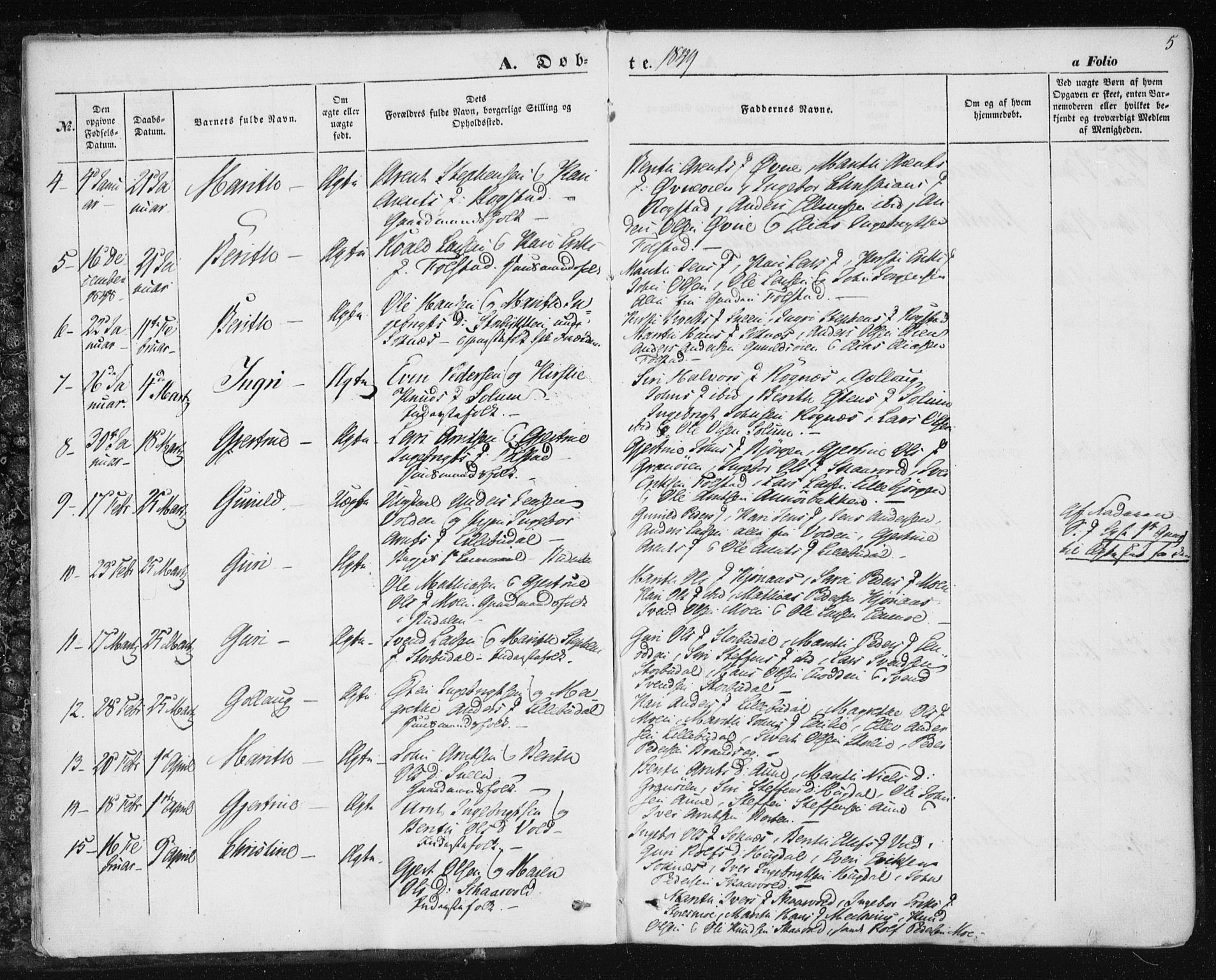 Ministerialprotokoller, klokkerbøker og fødselsregistre - Sør-Trøndelag, AV/SAT-A-1456/687/L1000: Parish register (official) no. 687A06, 1848-1869, p. 5