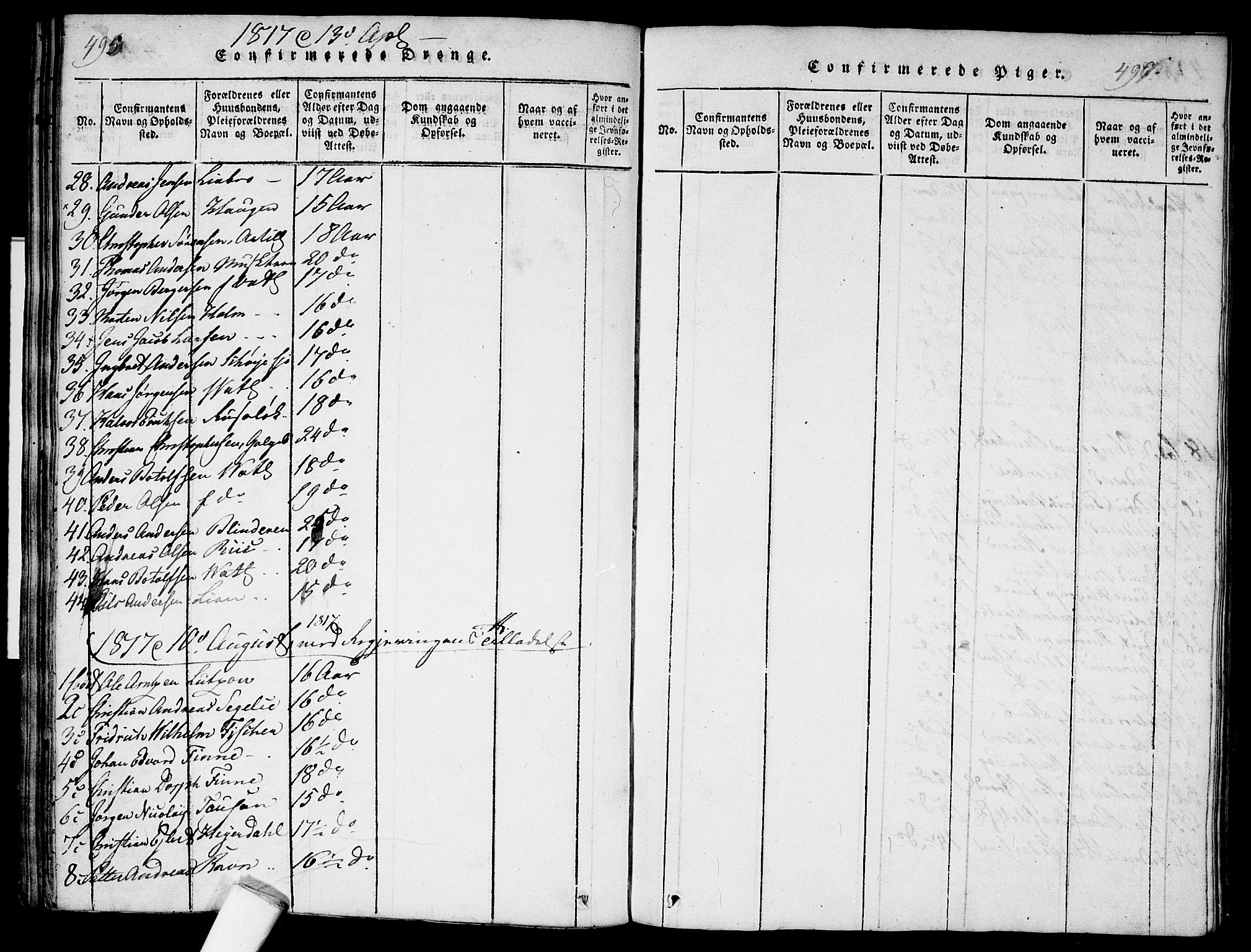 Garnisonsmenigheten Kirkebøker, AV/SAO-A-10846/G/Ga/L0003: Parish register (copy) no. 3, 1815-1819, p. 496-497