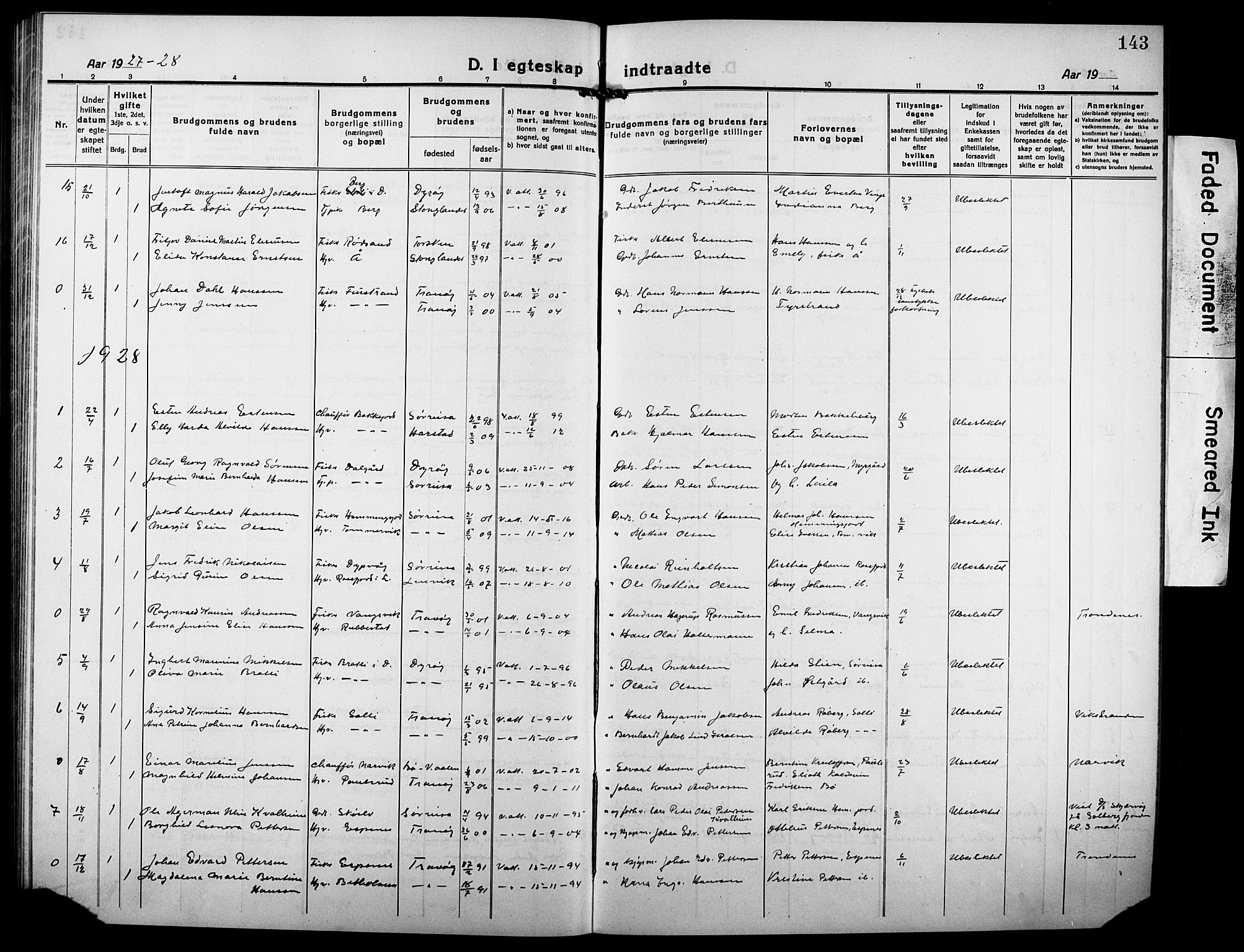 Tranøy sokneprestkontor, SATØ/S-1313/I/Ia/Iab/L0006klokker: Parish register (copy) no. 6, 1919-1932, p. 143