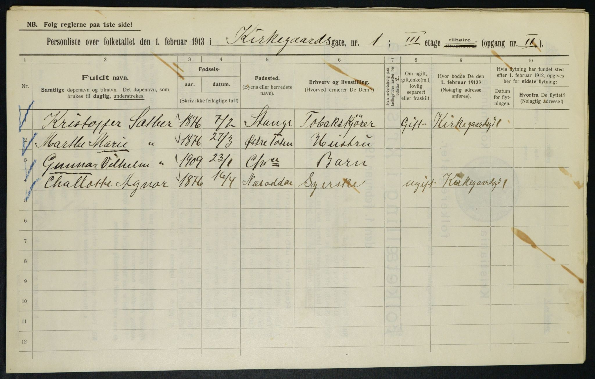 OBA, Municipal Census 1913 for Kristiania, 1913, p. 49765