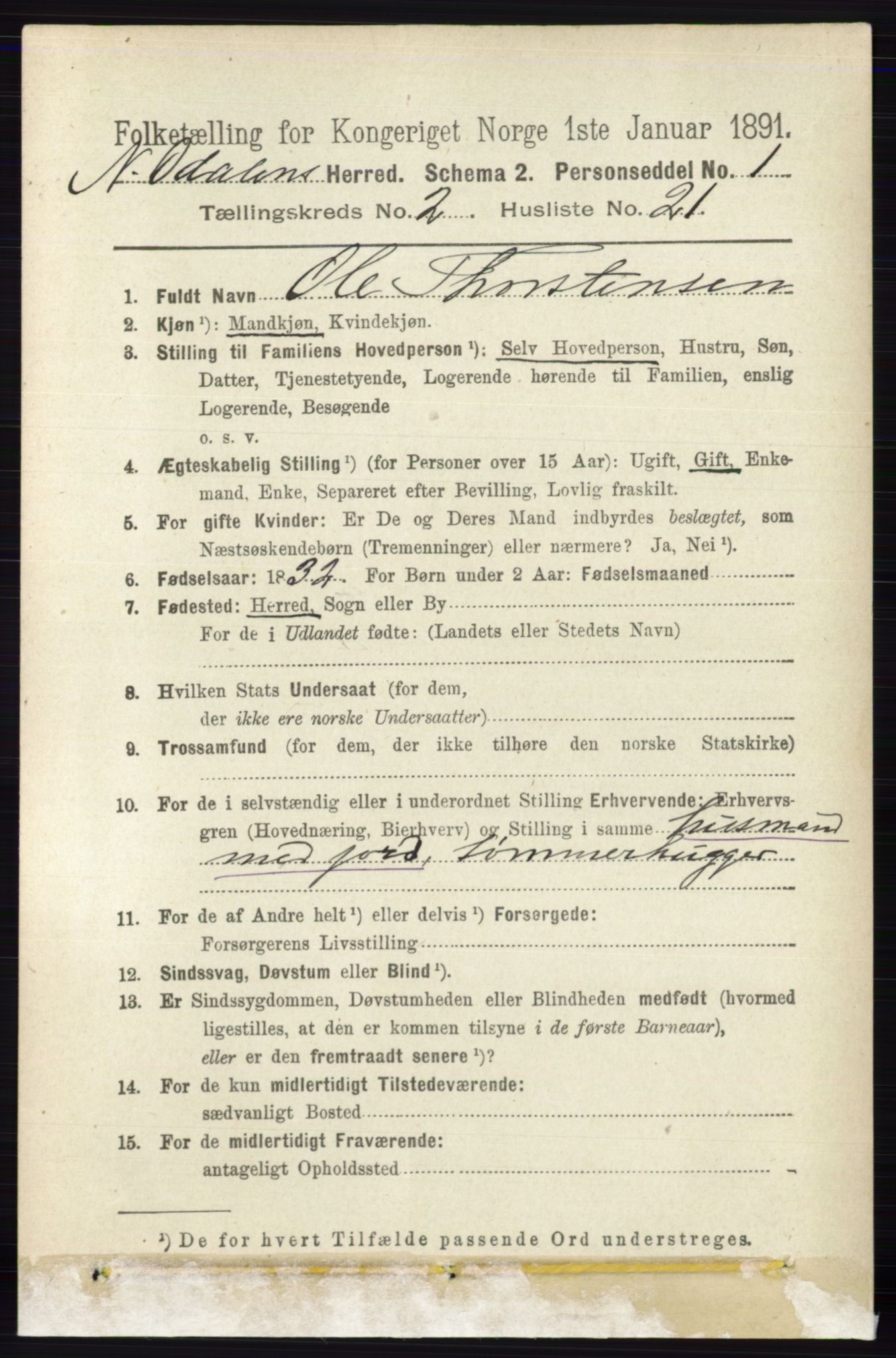 RA, 1891 census for 0418 Nord-Odal, 1891, p. 577