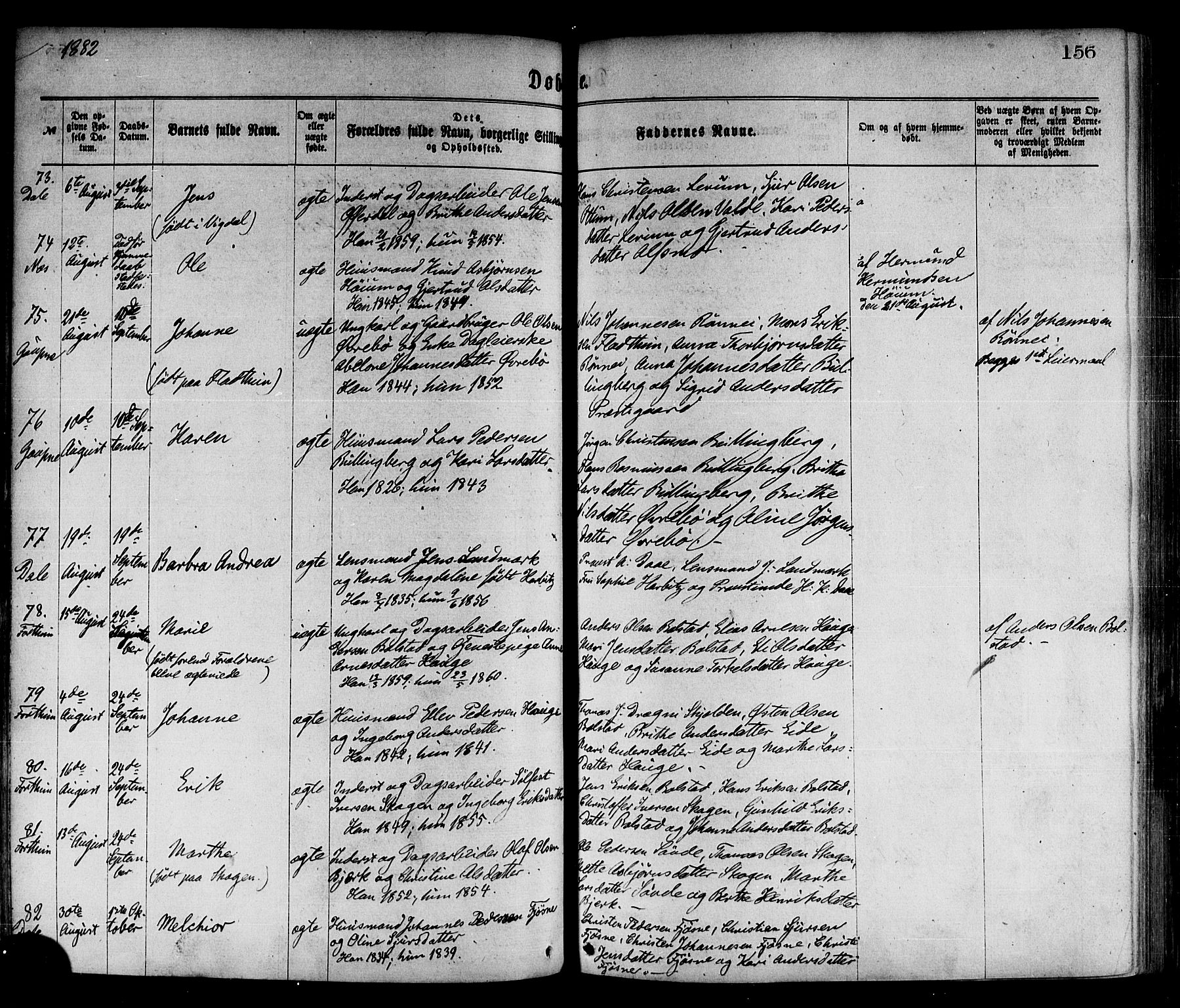 Luster sokneprestembete, AV/SAB-A-81101/H/Haa/Haaa/L0010: Parish register (official) no. A 10, 1871-1886, p. 156