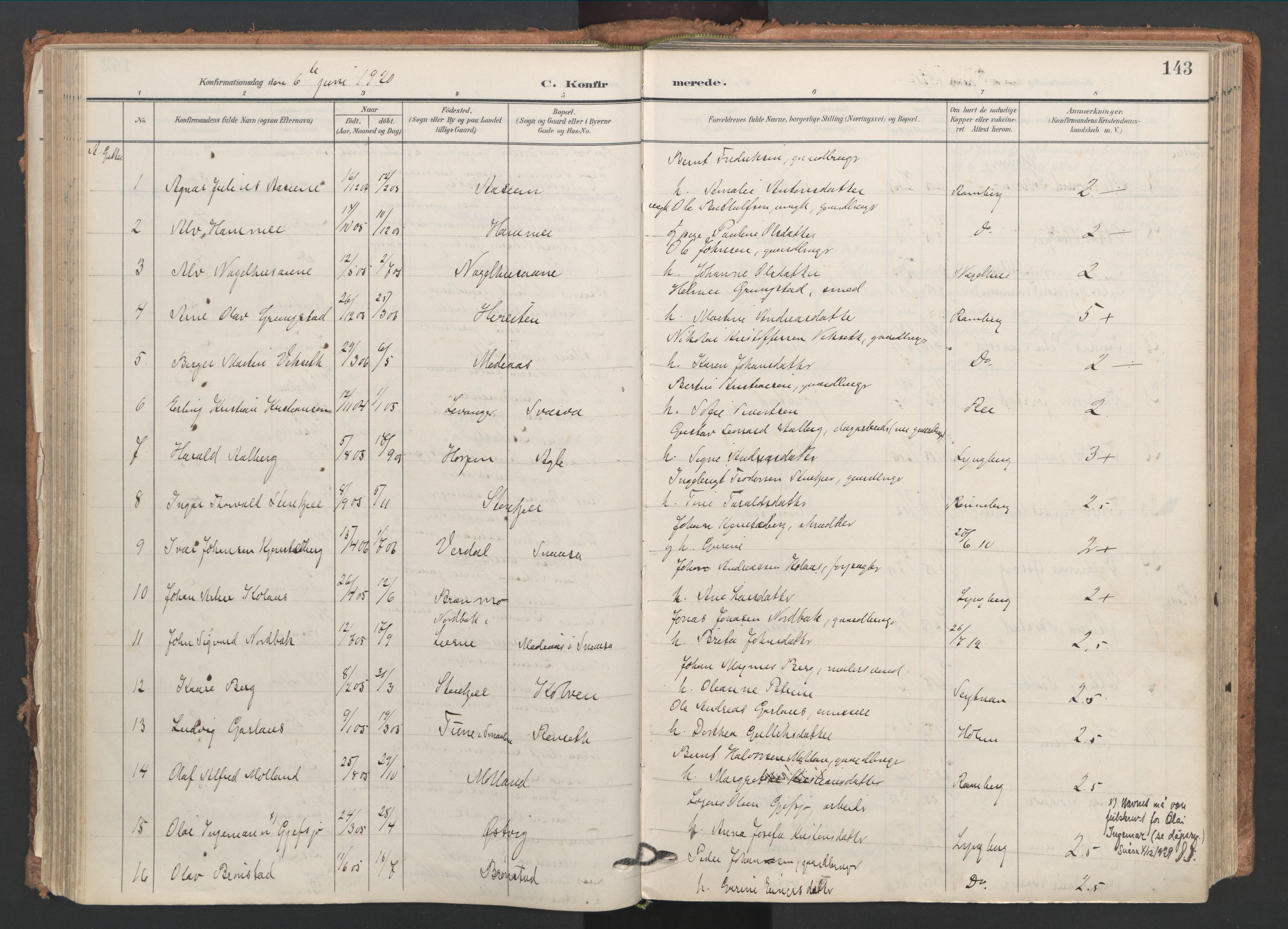 Ministerialprotokoller, klokkerbøker og fødselsregistre - Nord-Trøndelag, SAT/A-1458/749/L0477: Parish register (official) no. 749A11, 1902-1927, p. 143