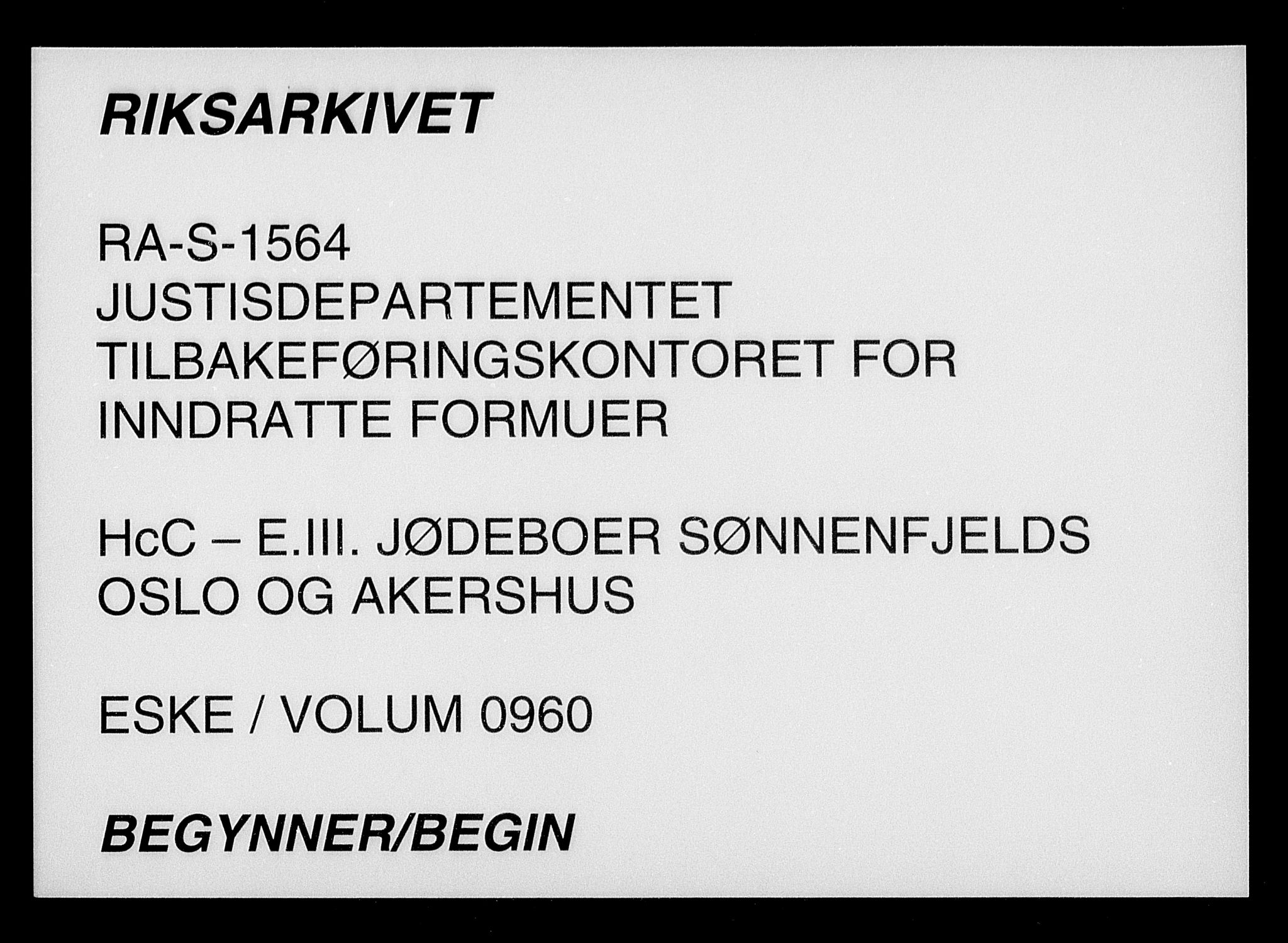 Justisdepartementet, Tilbakeføringskontoret for inndratte formuer, AV/RA-S-1564/H/Hc/Hcc/L0960: --, 1945-1947, p. 1