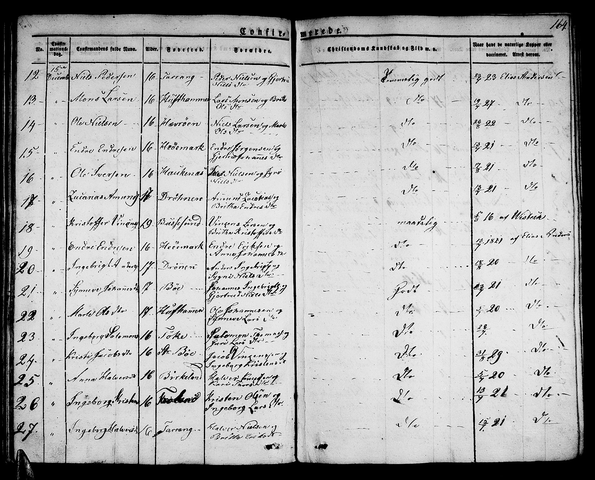 Sund sokneprestembete, AV/SAB-A-99930: Parish register (official) no. A 12, 1825-1835, p. 164