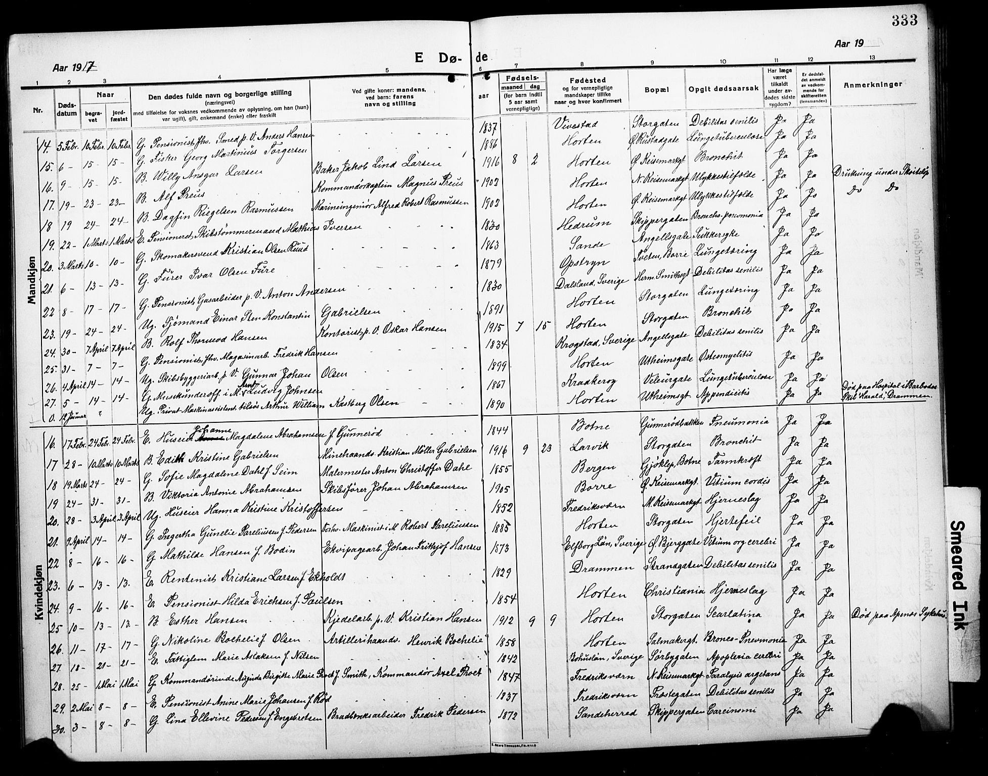 Horten kirkebøker, AV/SAKO-A-348/G/Ga/L0008: Parish register (copy) no. 8, 1916-1926, p. 333