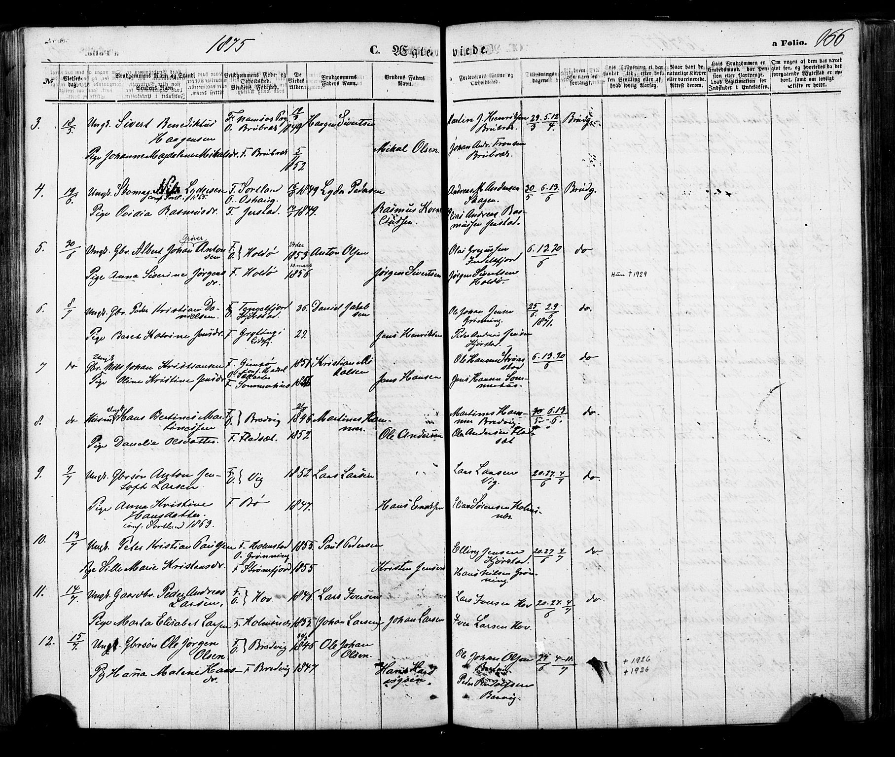 Ministerialprotokoller, klokkerbøker og fødselsregistre - Nordland, AV/SAT-A-1459/888/L1242: Parish register (official) no. 888A08, 1870-1875, p. 166