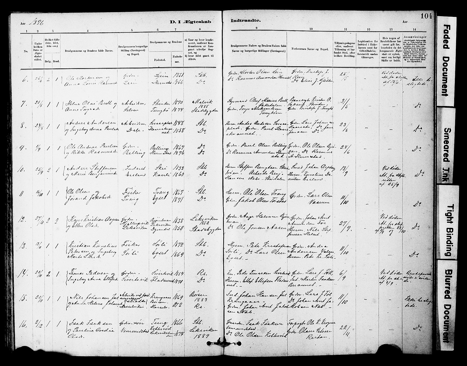 Ministerialprotokoller, klokkerbøker og fødselsregistre - Sør-Trøndelag, SAT/A-1456/646/L0628: Parish register (copy) no. 646C01, 1880-1903, p. 104