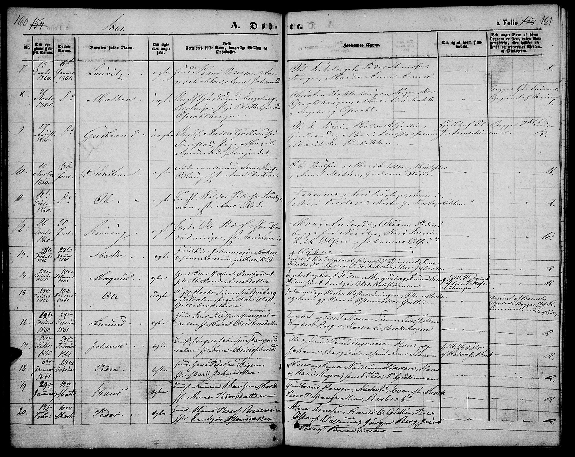 Ringebu prestekontor, SAH/PREST-082/H/Ha/Hab/L0003: Parish register (copy) no. 3, 1854-1866, p. 160-161