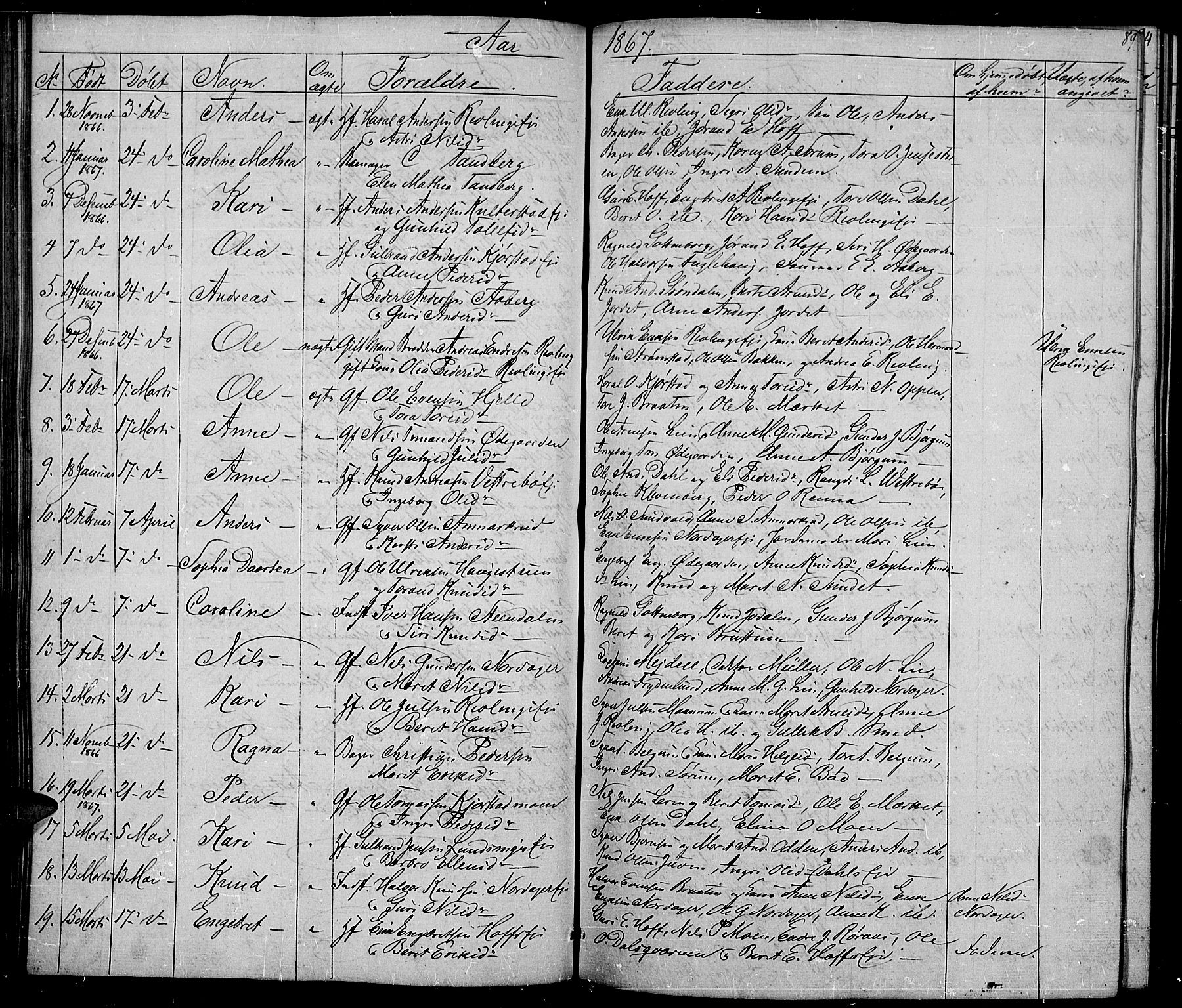 Nord-Aurdal prestekontor, SAH/PREST-132/H/Ha/Hab/L0002: Parish register (copy) no. 2, 1842-1877, p. 89