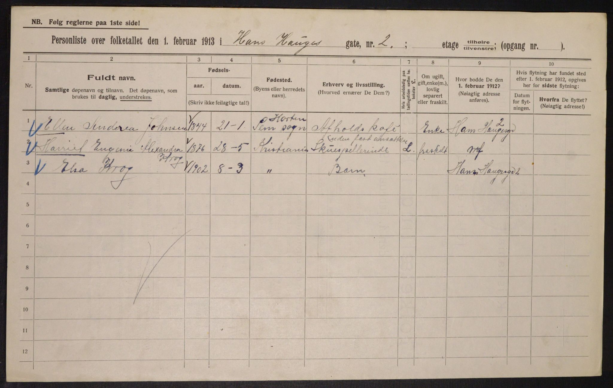 OBA, Municipal Census 1913 for Kristiania, 1913, p. 34784