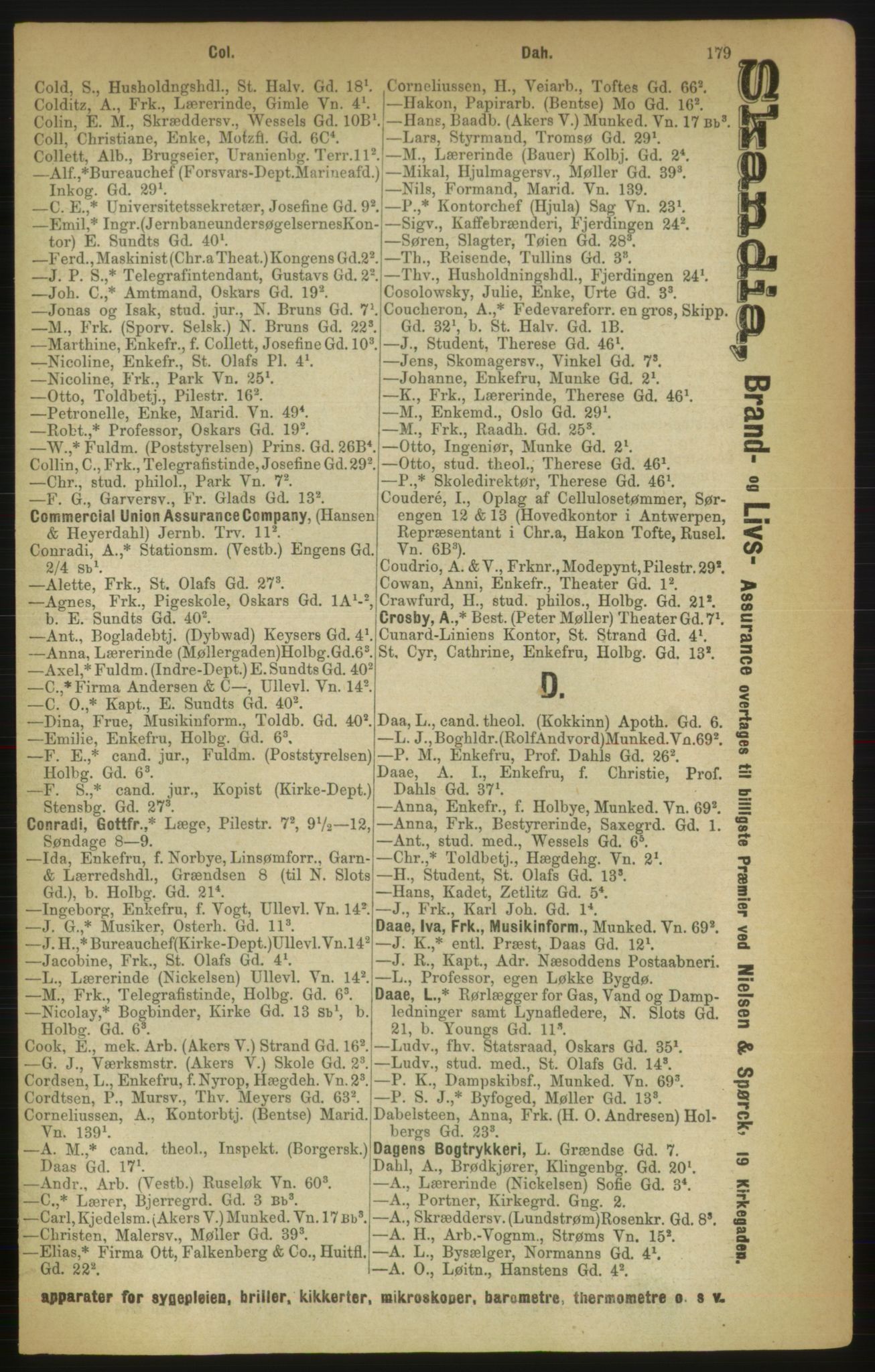 Kristiania/Oslo adressebok, PUBL/-, 1888, p. 179