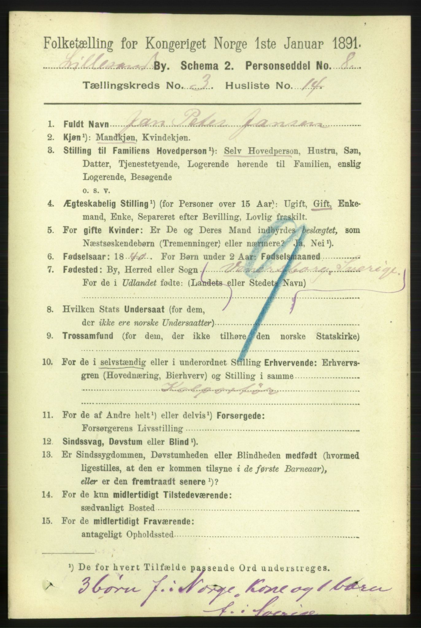 RA, 1891 census for 0905 Lillesand, 1891, p. 776