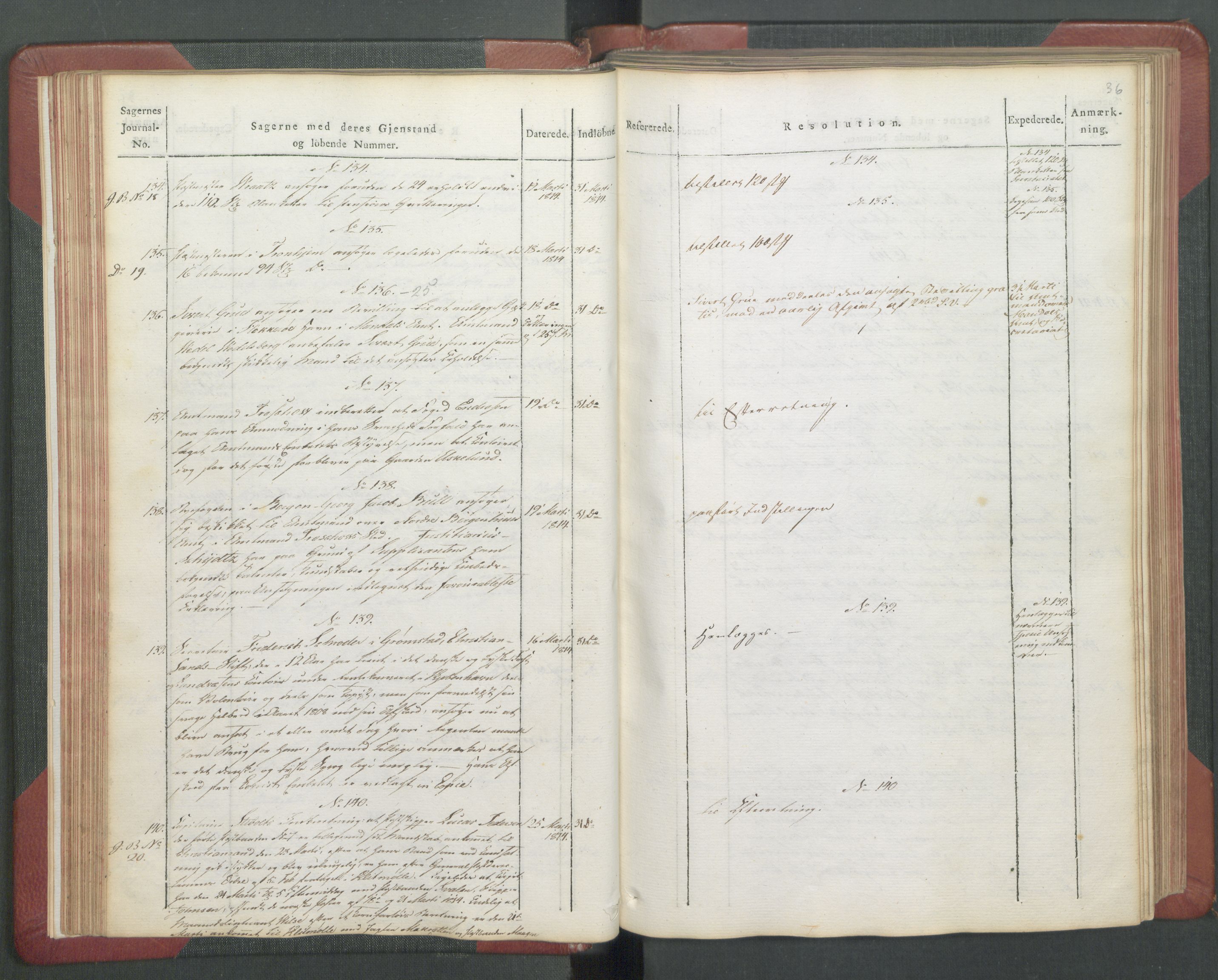 Departementene i 1814, AV/RA-S-3899/Fb/L0029: Journal A 1-900 (ekstraktprotokoll), 1814, p. 36