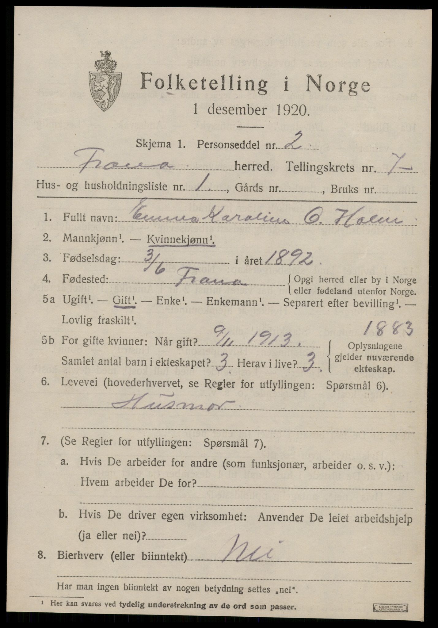 SAT, 1920 census for Fræna, 1920, p. 4527