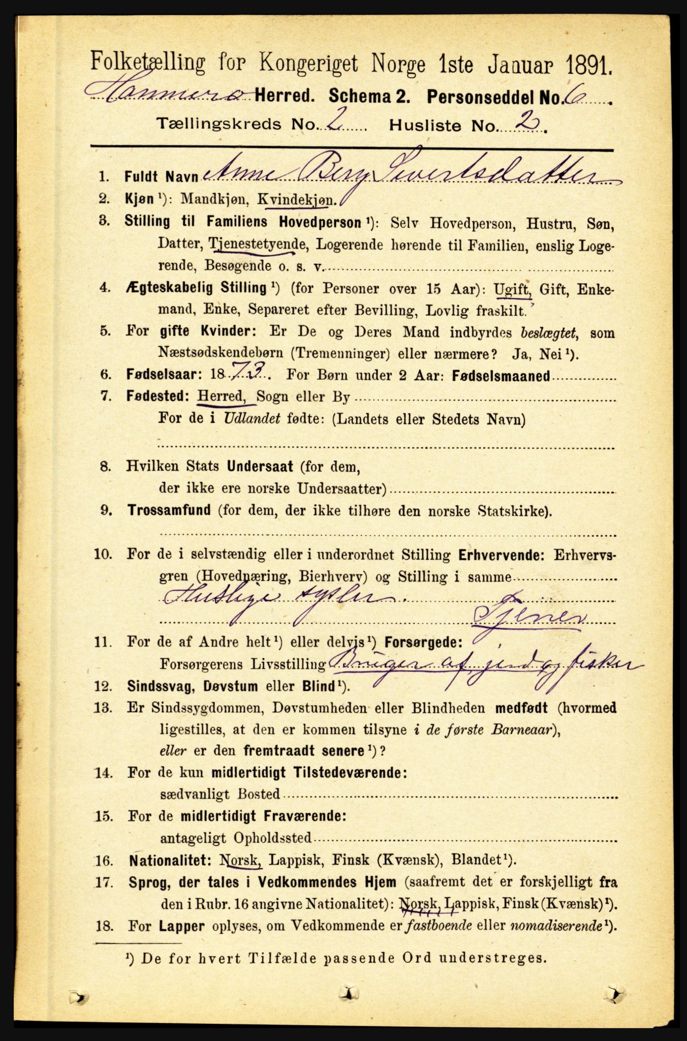 RA, 1891 census for 1849 Hamarøy, 1891, p. 589