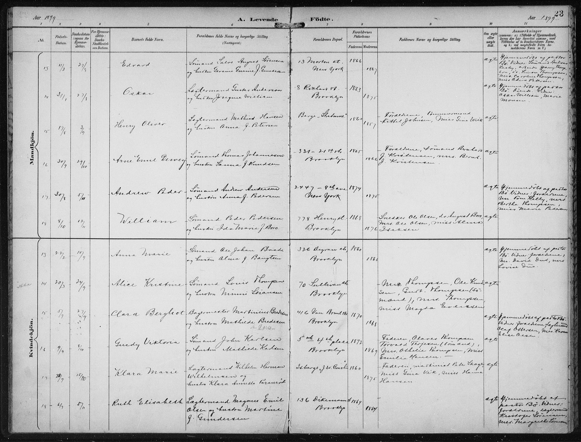 Den norske sjømannsmisjon i utlandet/New York, SAB/SAB/PA-0110/H/Ha/L0004: Parish register (official) no. A 4, 1893-1901, p. 23