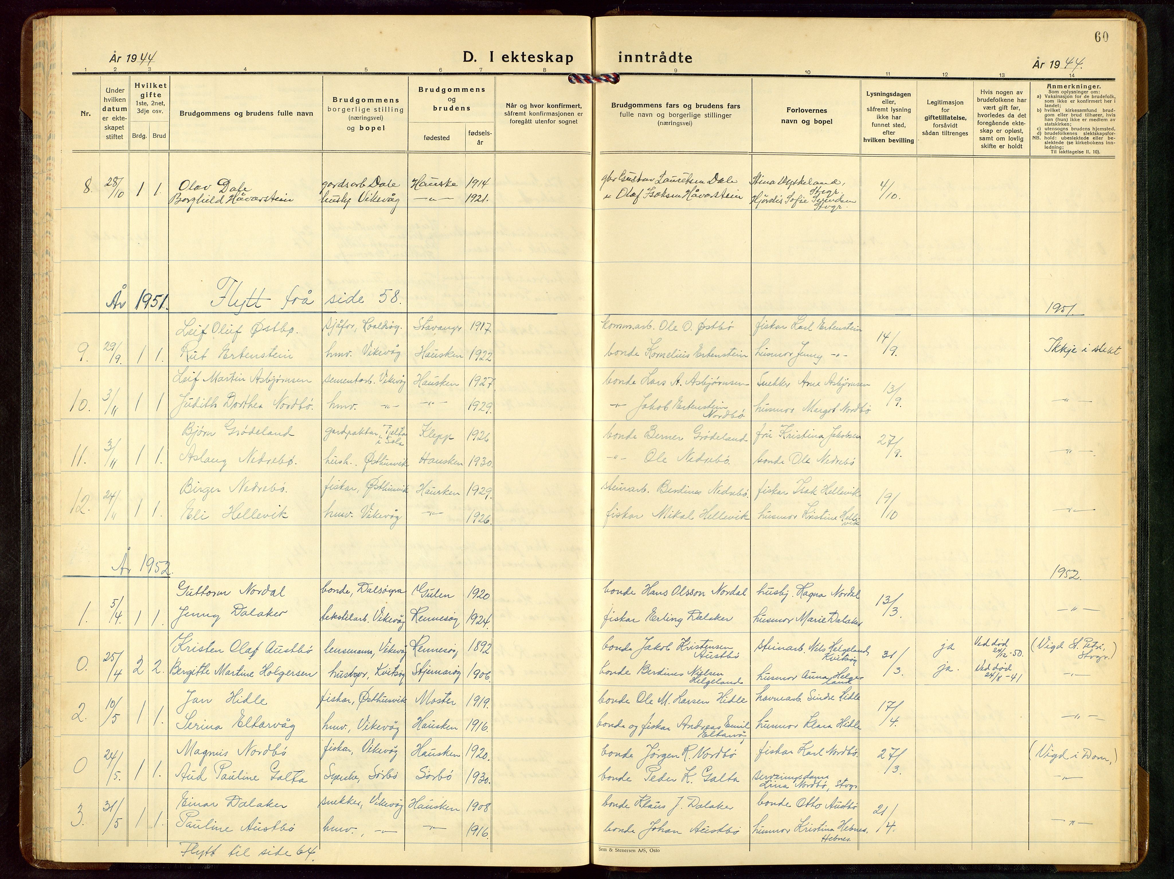 Rennesøy sokneprestkontor, AV/SAST-A -101827/H/Ha/Hab/L0018: Parish register (copy) no. B 17, 1938-1952, p. 60