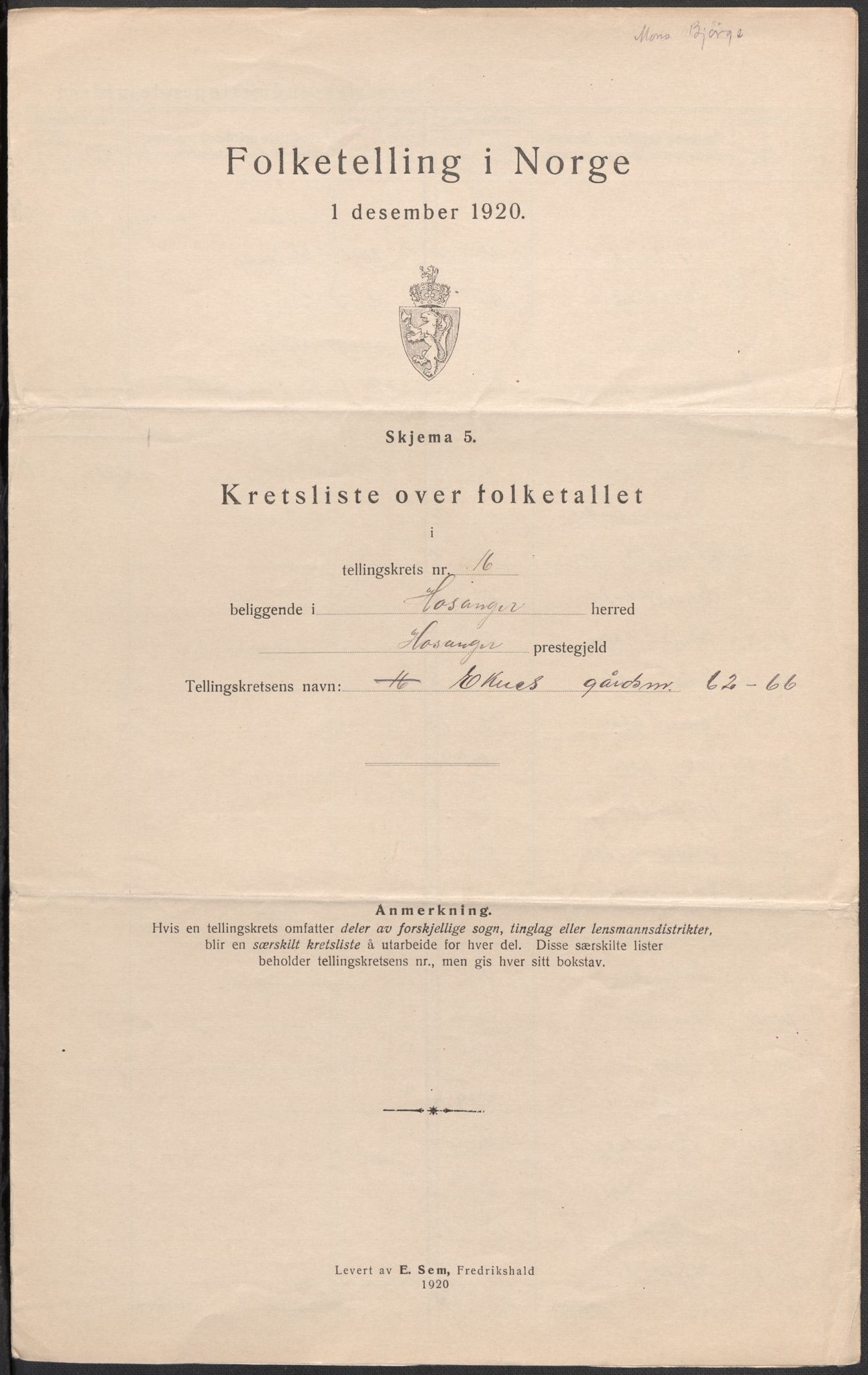 SAB, 1920 census for Hosanger, 1920, p. 49